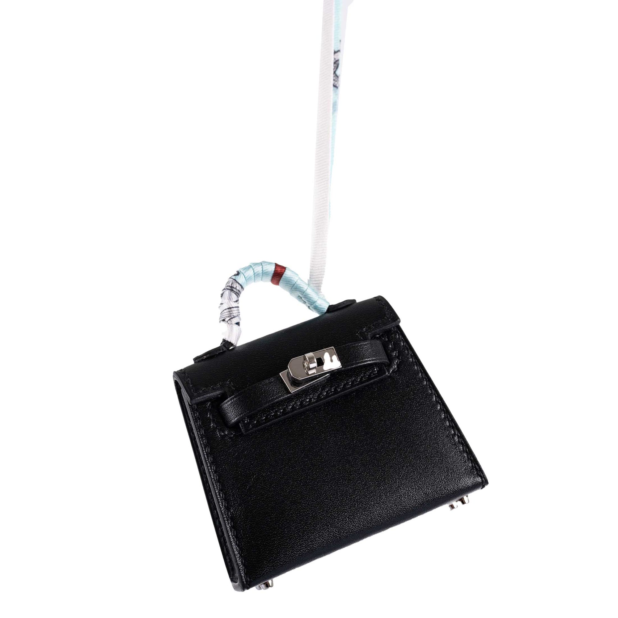 Hermès Micro Kelly Twilly Charm Black Tadelakt Leather Palladium Hardware