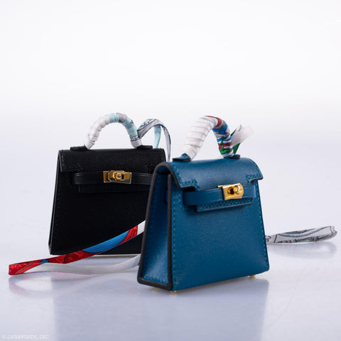 Hermès Micro Kelly Twilly Charm Blue Izmir Tadelakt Leather Gold Hardware - 2020, Y