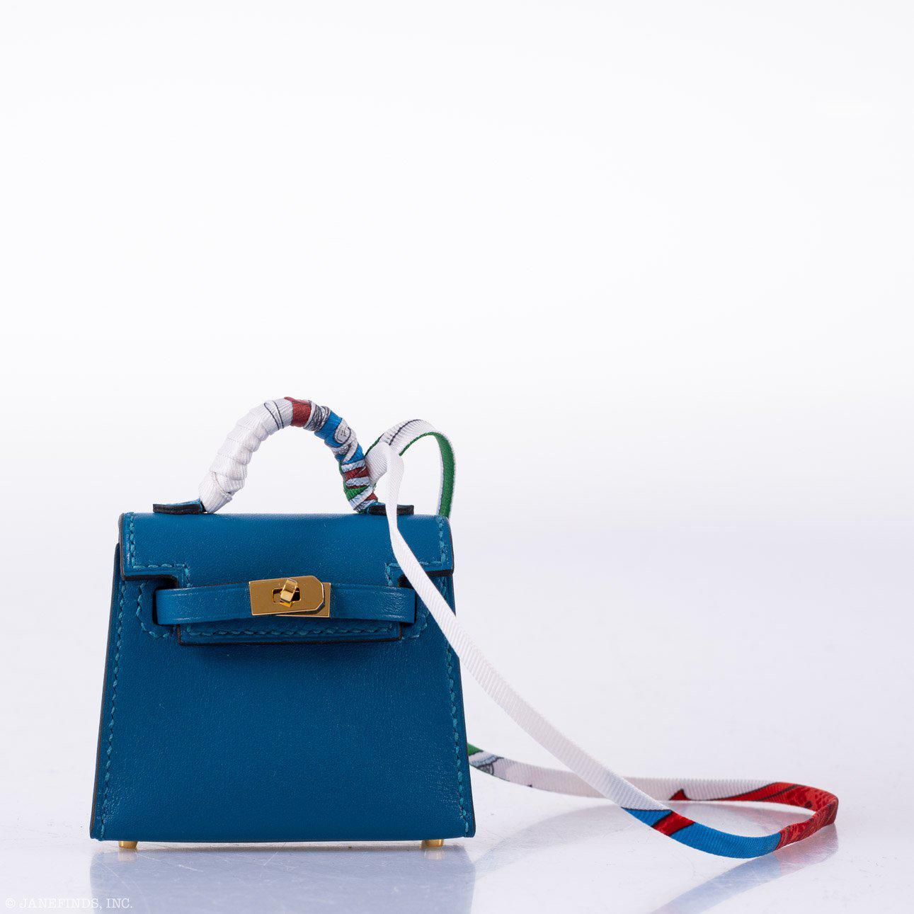 Hermès Micro Kelly Twilly Charm Blue Izmir Tadelakt Leather Gold Hardware
