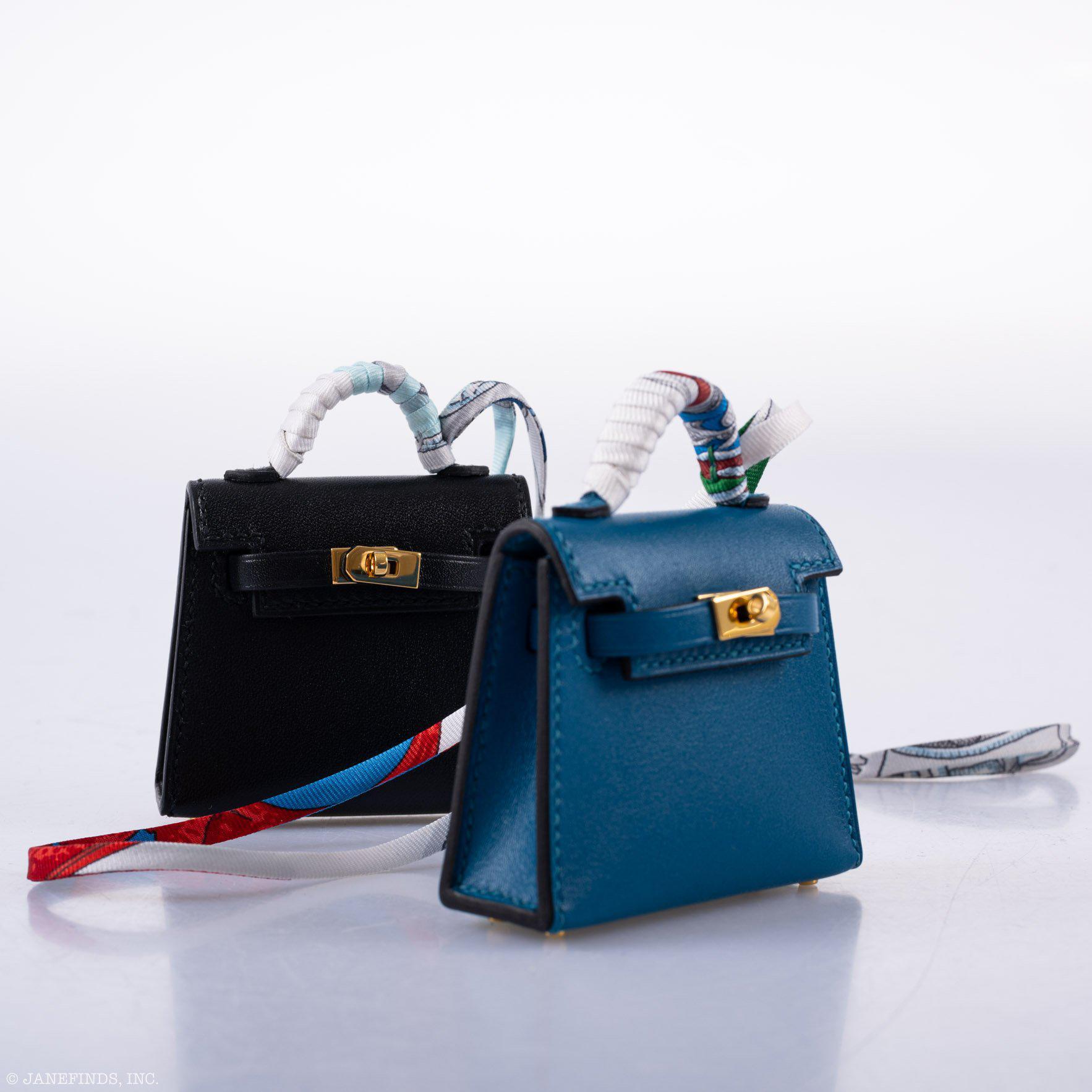 Hermès Micro Kelly Twilly Charm Blue Izmir Tadelakt Leather Gold Hardware