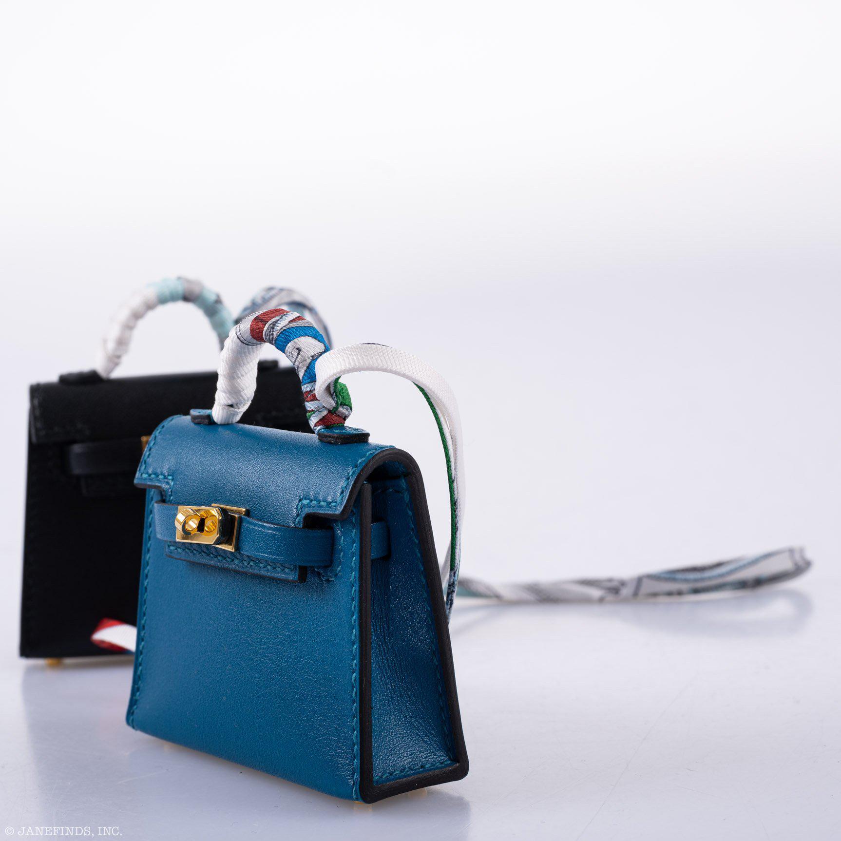 Hermès Micro Kelly Twilly Charm Blue Izmir Tadelakt Leather Gold Hardware