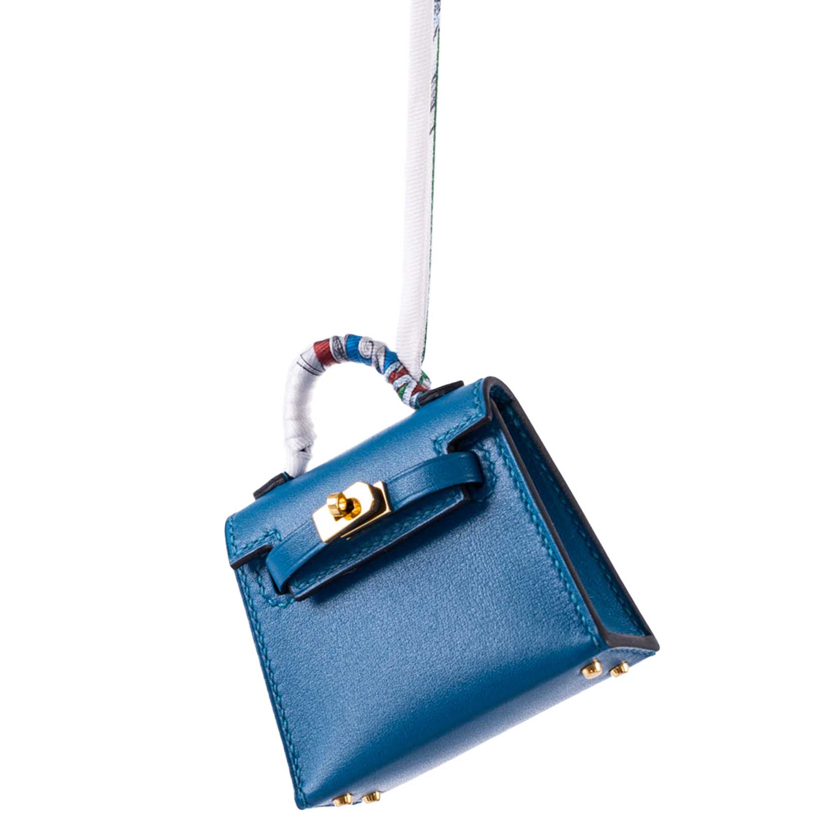 Hermès Micro Kelly Twilly Charm Blue Izmir Tadelakt Leather Gold Hardware