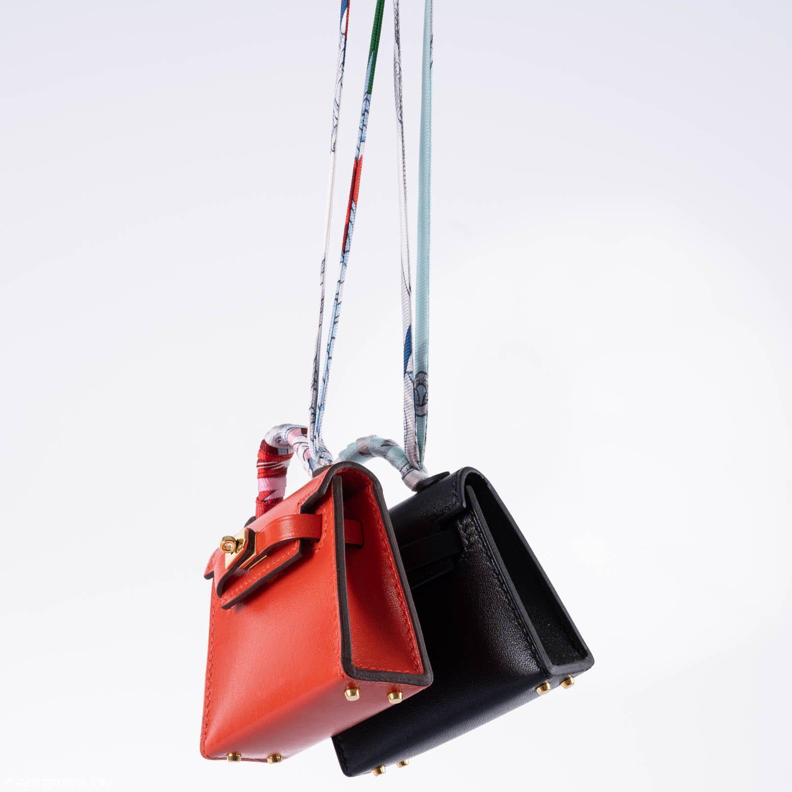 Hermès Micro Kelly Twilly Charm Feu Orange Tadelakt Leather Gold Hardware