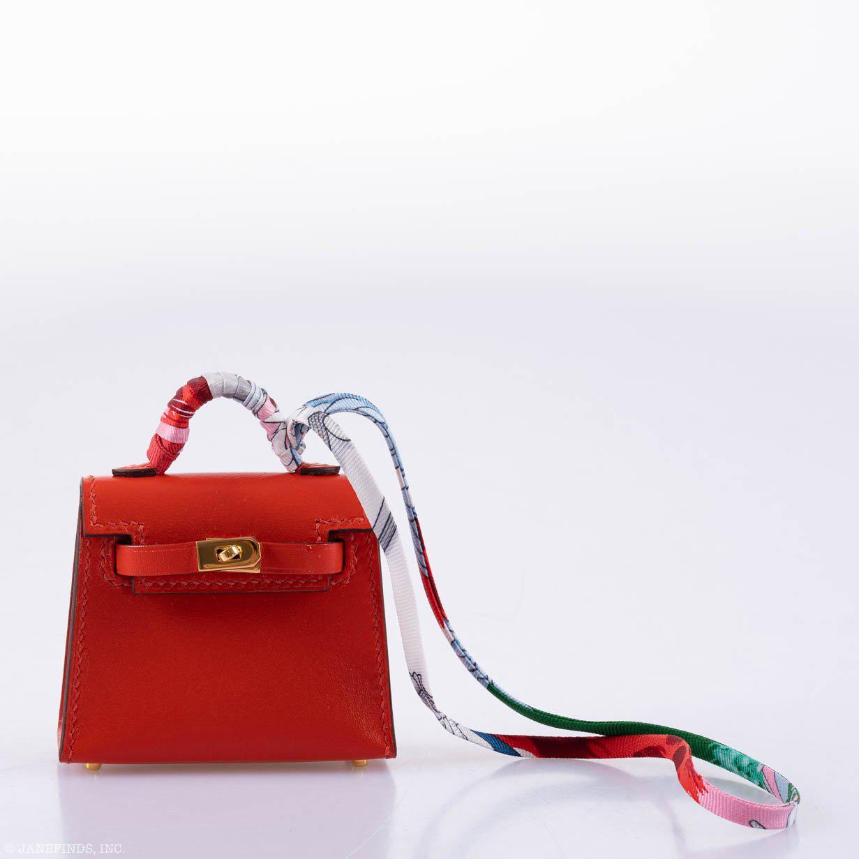 Hermès Micro Kelly Twilly Charm Feu Orange Tadelakt Leather Gold Hardware