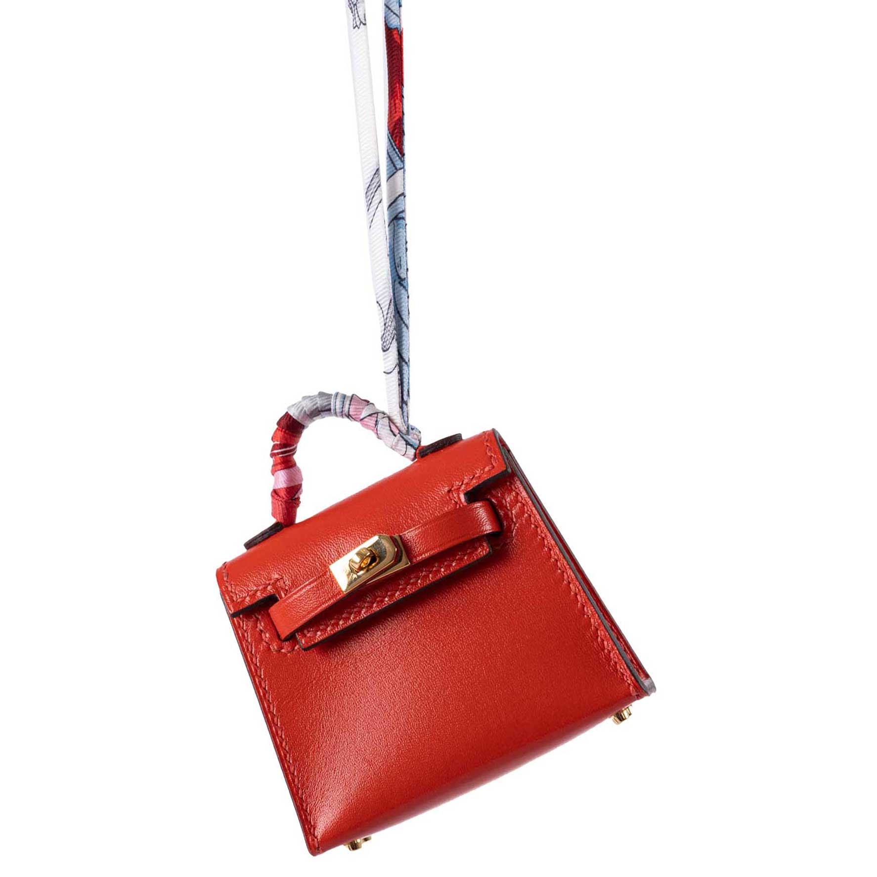 Hermès Micro Kelly Twilly Charm Feu Orange Tadelakt Leather Gold Hardware