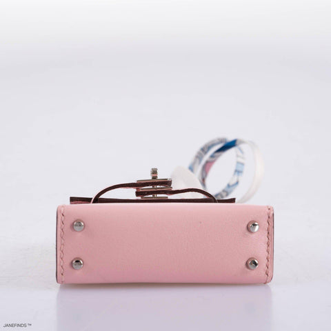 Hermès Micro Kelly Twilly Charm Rose Sakura Tadelakt Palladium Hardware - 2020, Y