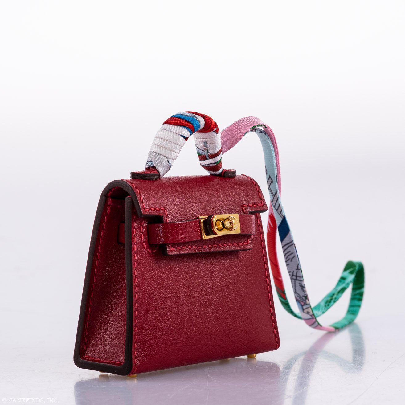 Hermès Micro Kelly Twilly Charm Rouge Vif Tadelakt Leather Gold Hardware - 2020, Y