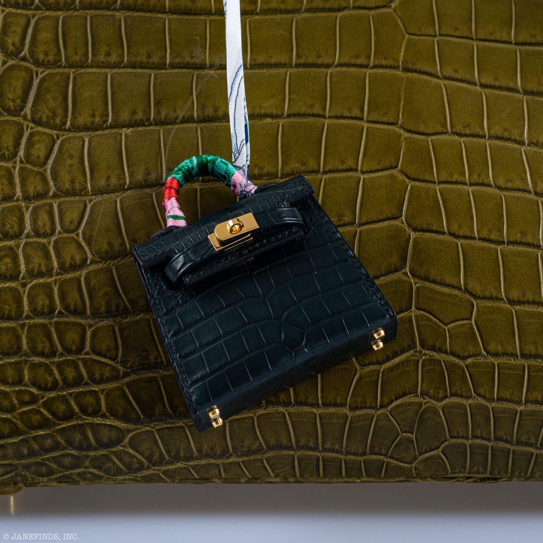 Hermès Micro Kelly Twilly Charm Vert Cyprès Matte Crocodile Gold Hardware