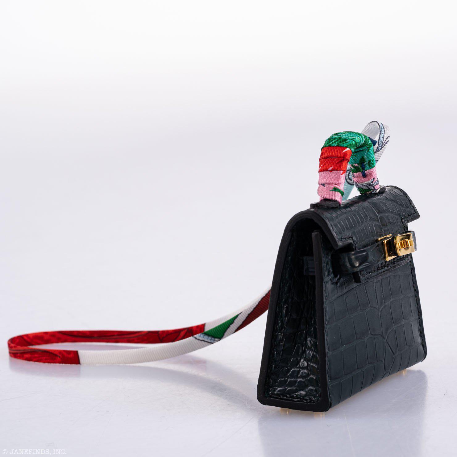 Hermès Micro Kelly Twilly Charm Vert Cyprès Matte Crocodile Gold Hardware