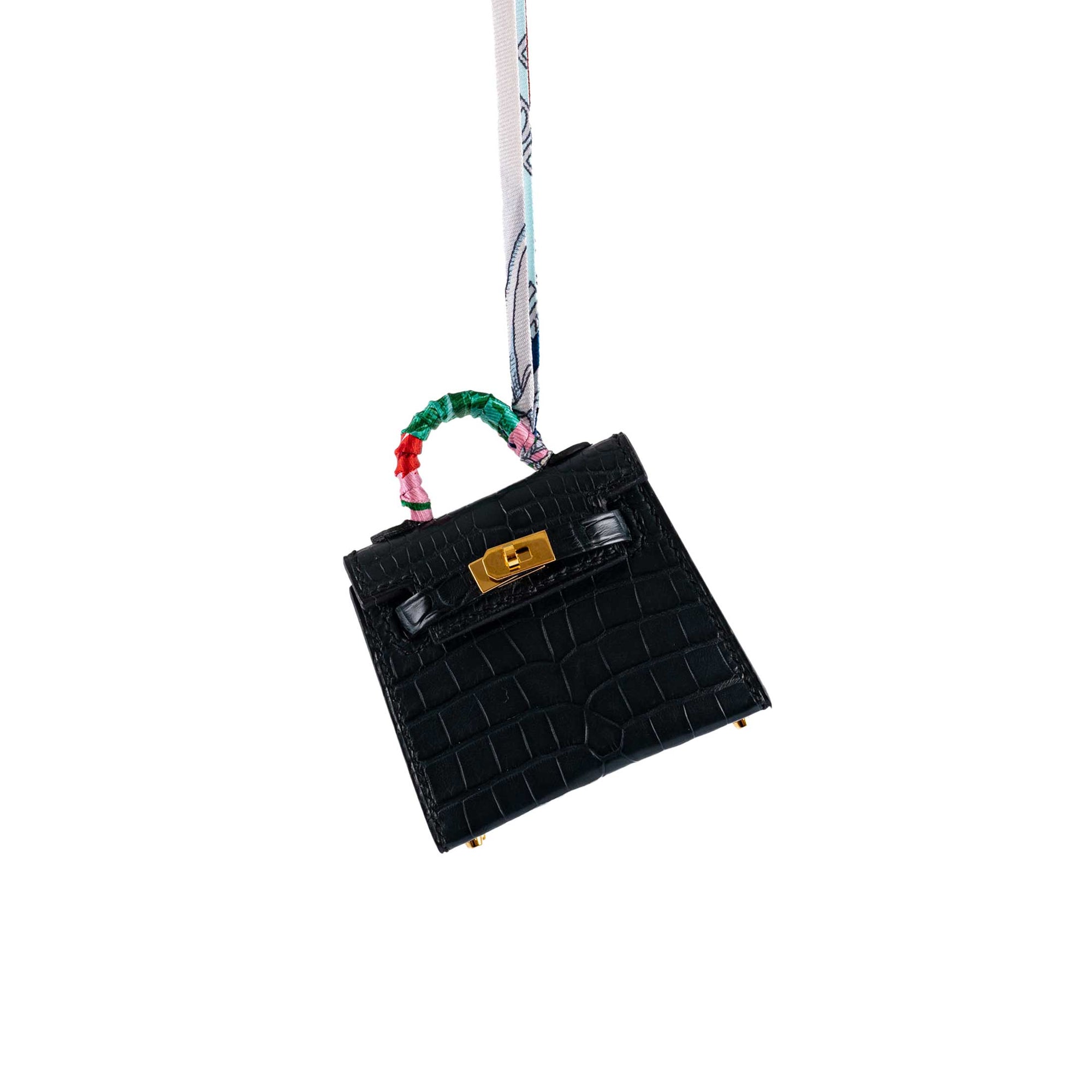 Hermès Micro Kelly Twilly Charm Vert Cyprès Matte Crocodile Gold Hardware