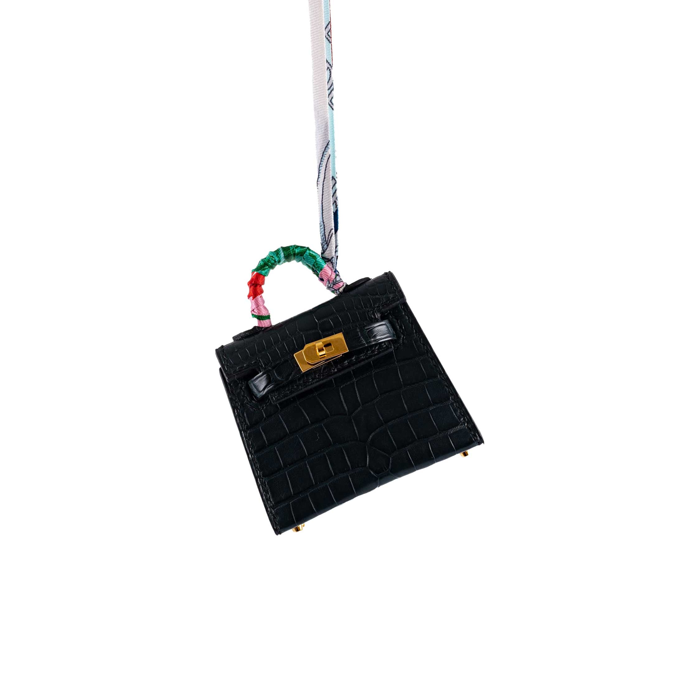 Hermès Micro Kelly Twilly Charm Vert Cyprès Matte Crocodile Gold Hardware