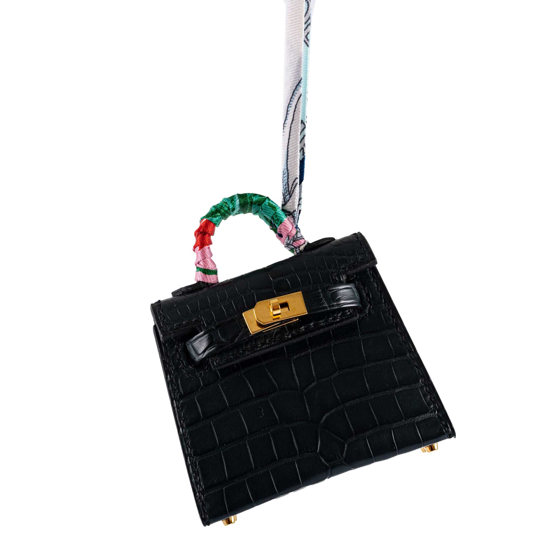 Hermès Micro Kelly Twilly Charm Vert Cyprès Matte Crocodile Gold Hardware