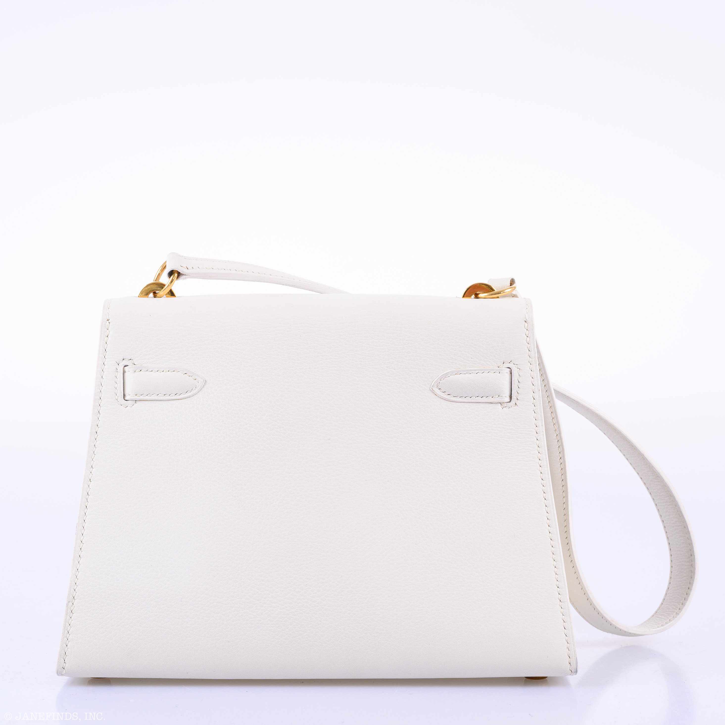 Hermès Mini Kelly 20 Sellier Shoulder White Evercolor Gold Hardware - 1986