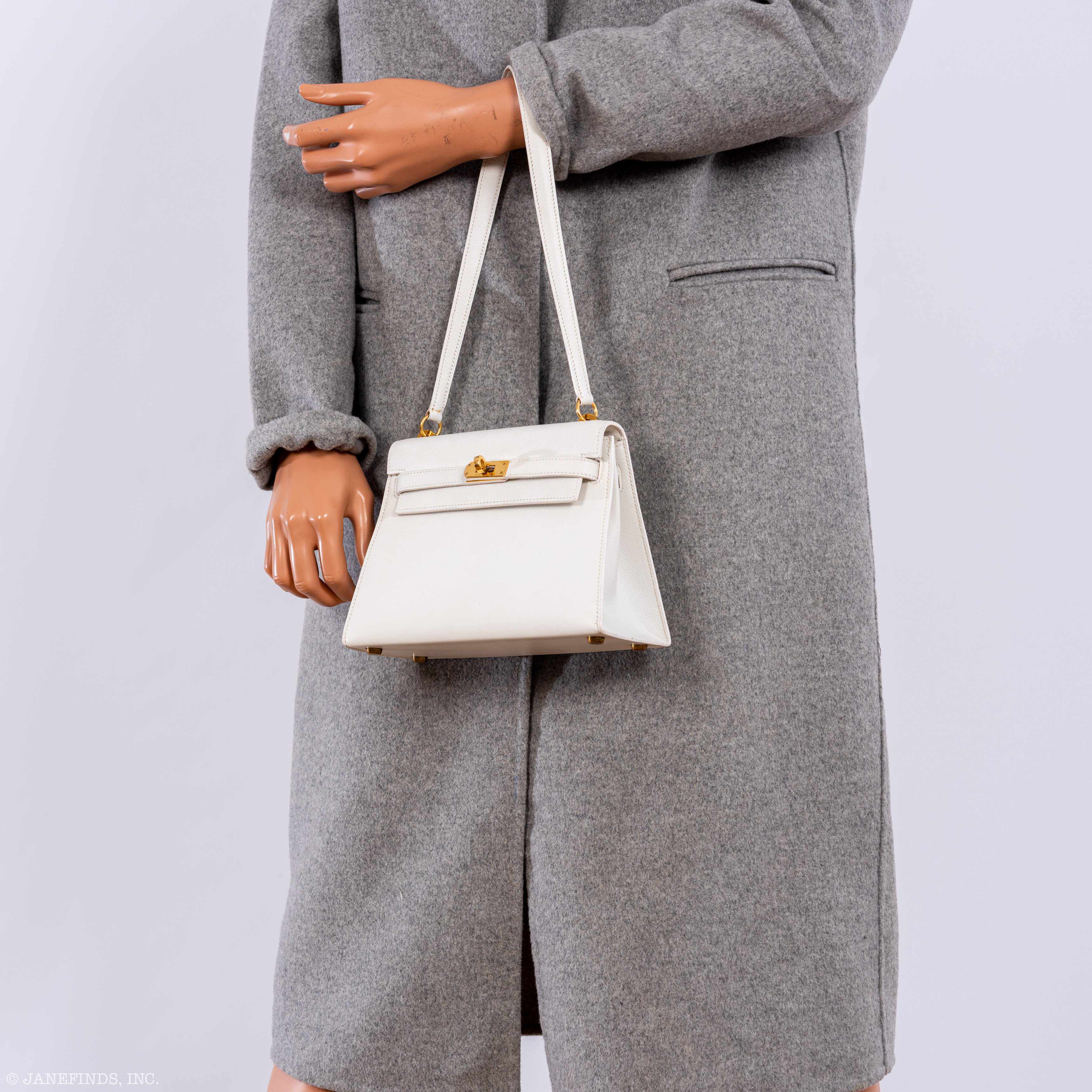 Hermès Mini Kelly 20 Sellier Shoulder White Evercolor Gold Hardware - 1986