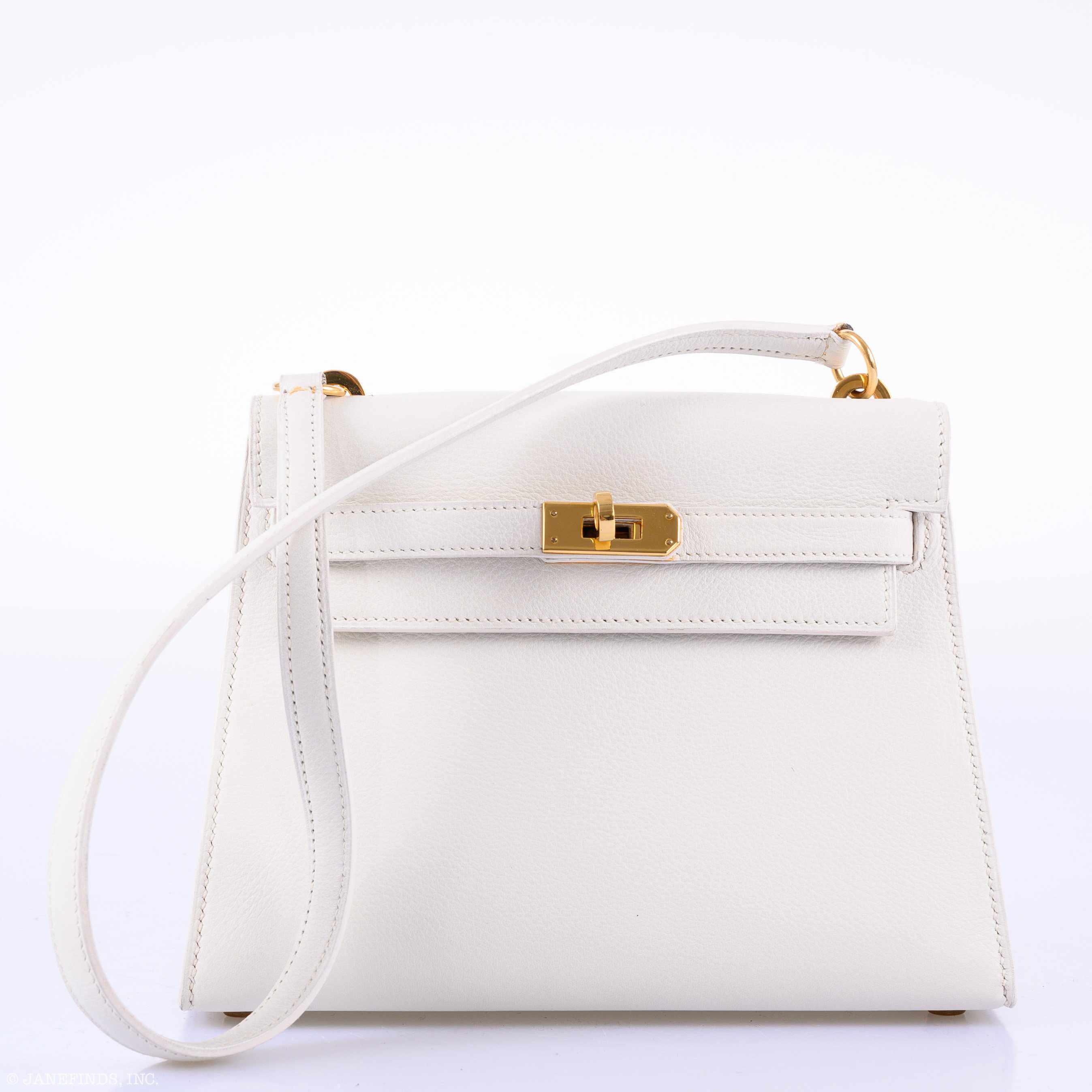 Hermès Mini Kelly 20 Sellier Shoulder White Evercolor Gold Hardware - 1986