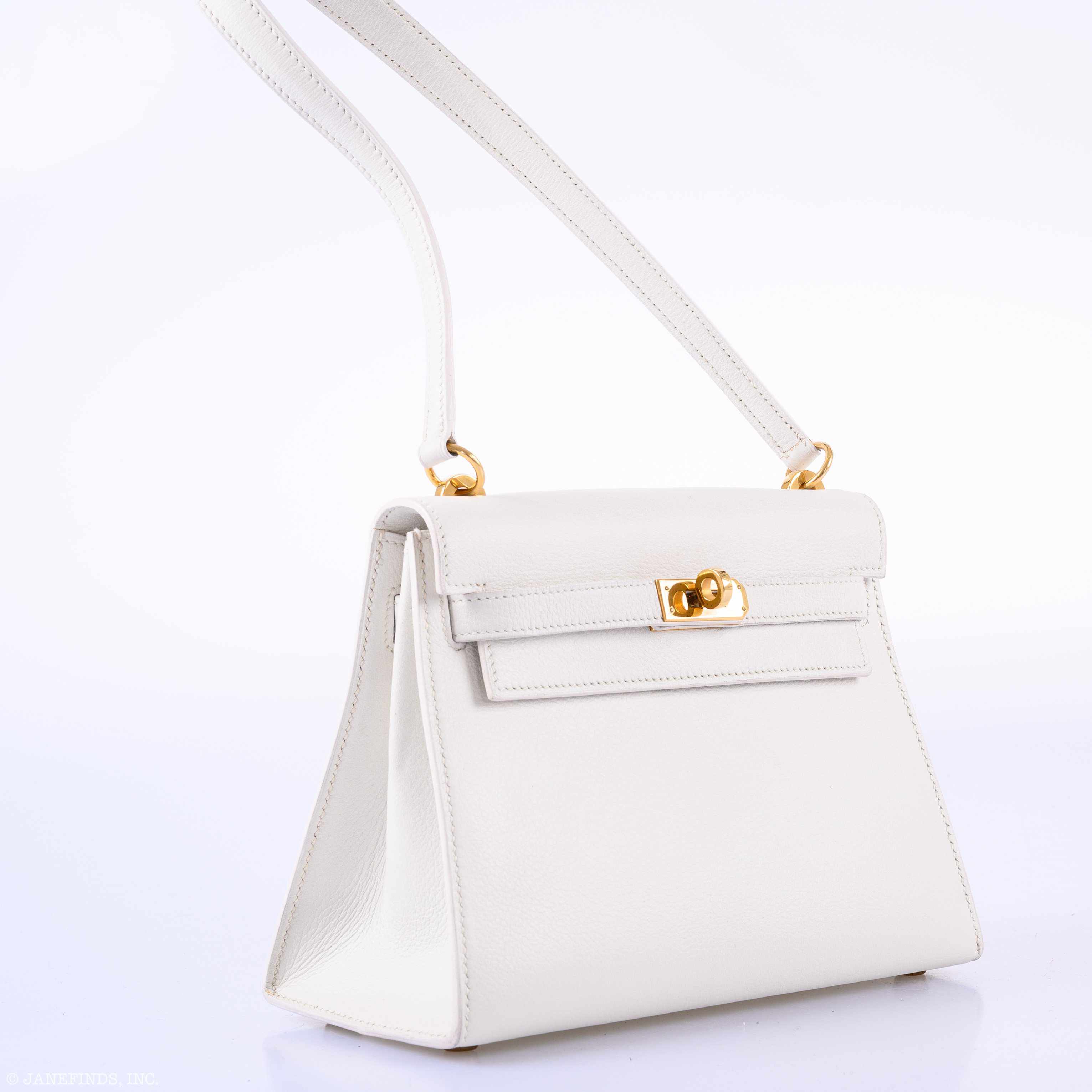 Hermès Mini Kelly 20 Sellier Shoulder White Evercolor Gold Hardware - 1986