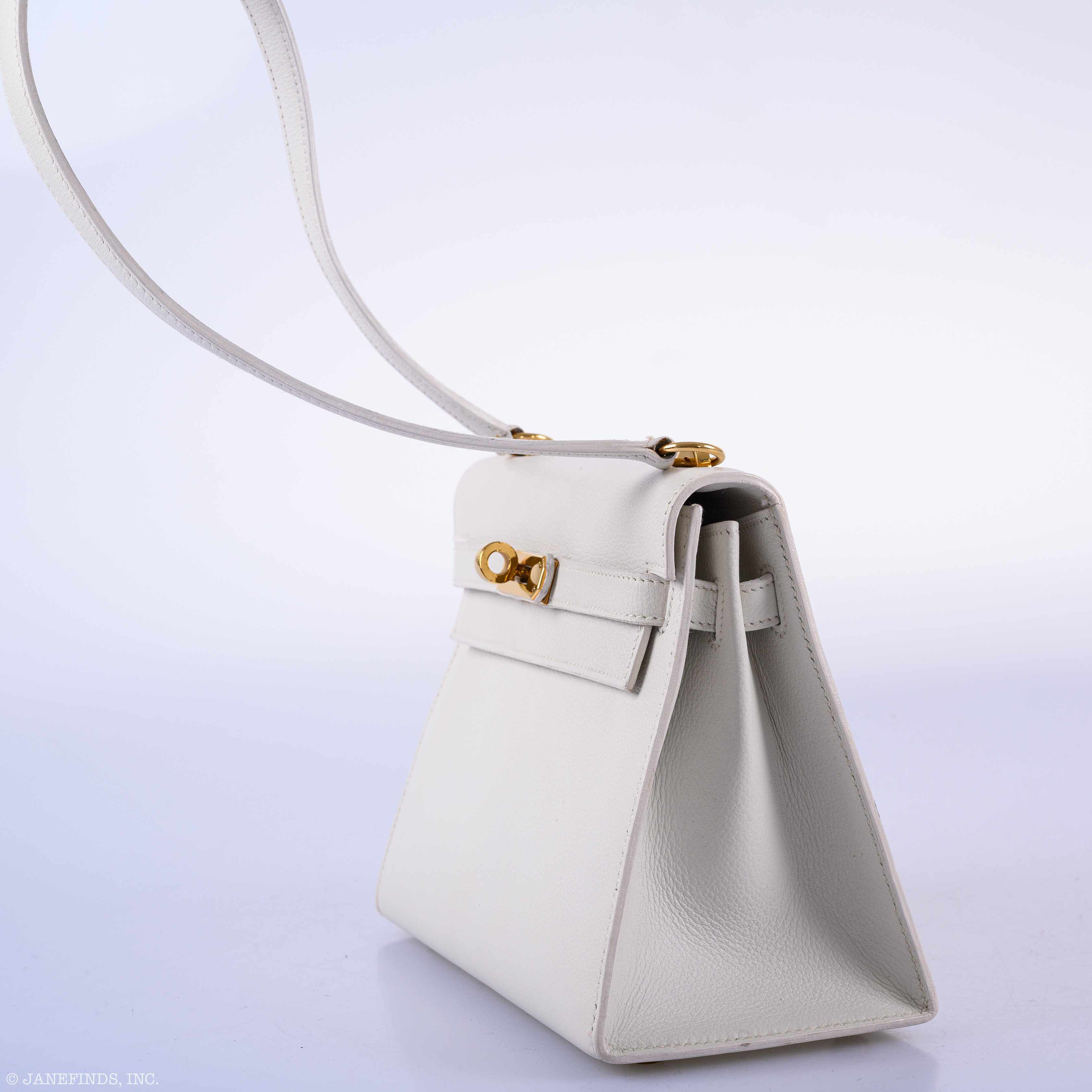 Hermès Mini Kelly 20 Sellier Shoulder White Evercolor Gold Hardware - 1986
