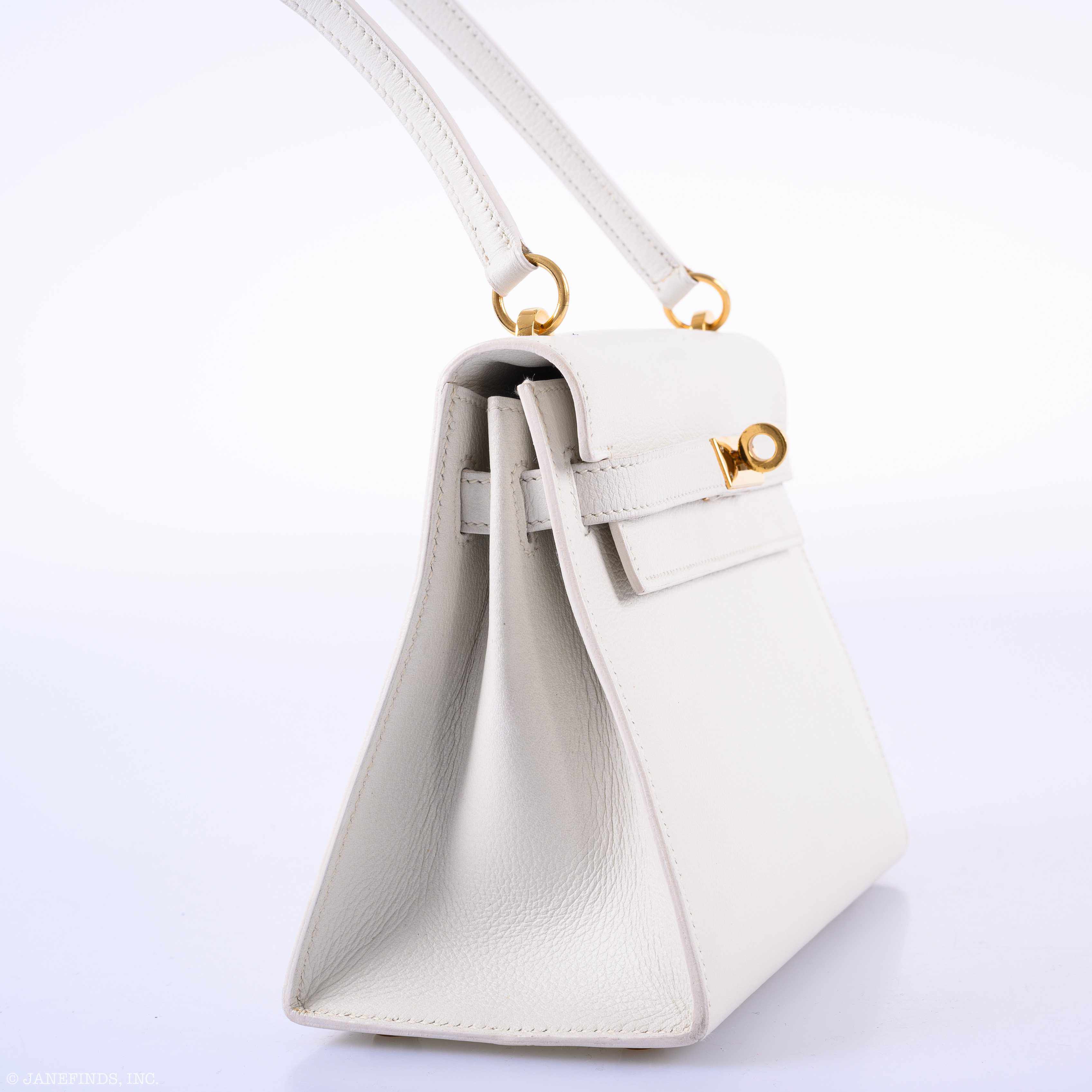 Hermès Mini Kelly 20 Sellier Shoulder White Evercolor Gold Hardware - 1986