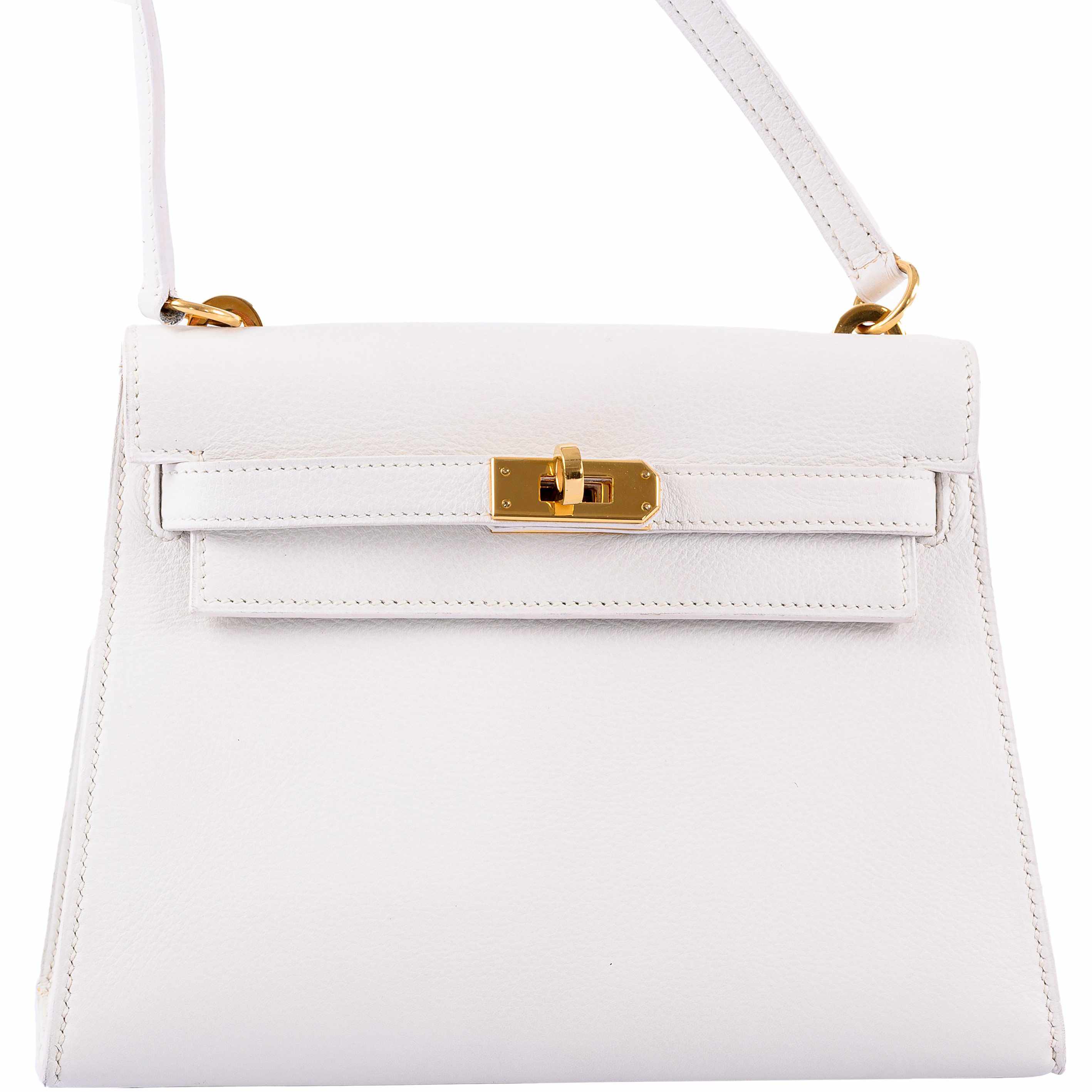 Hermès Mini Kelly 20 Sellier Shoulder White Evercolor Gold Hardware - 1986