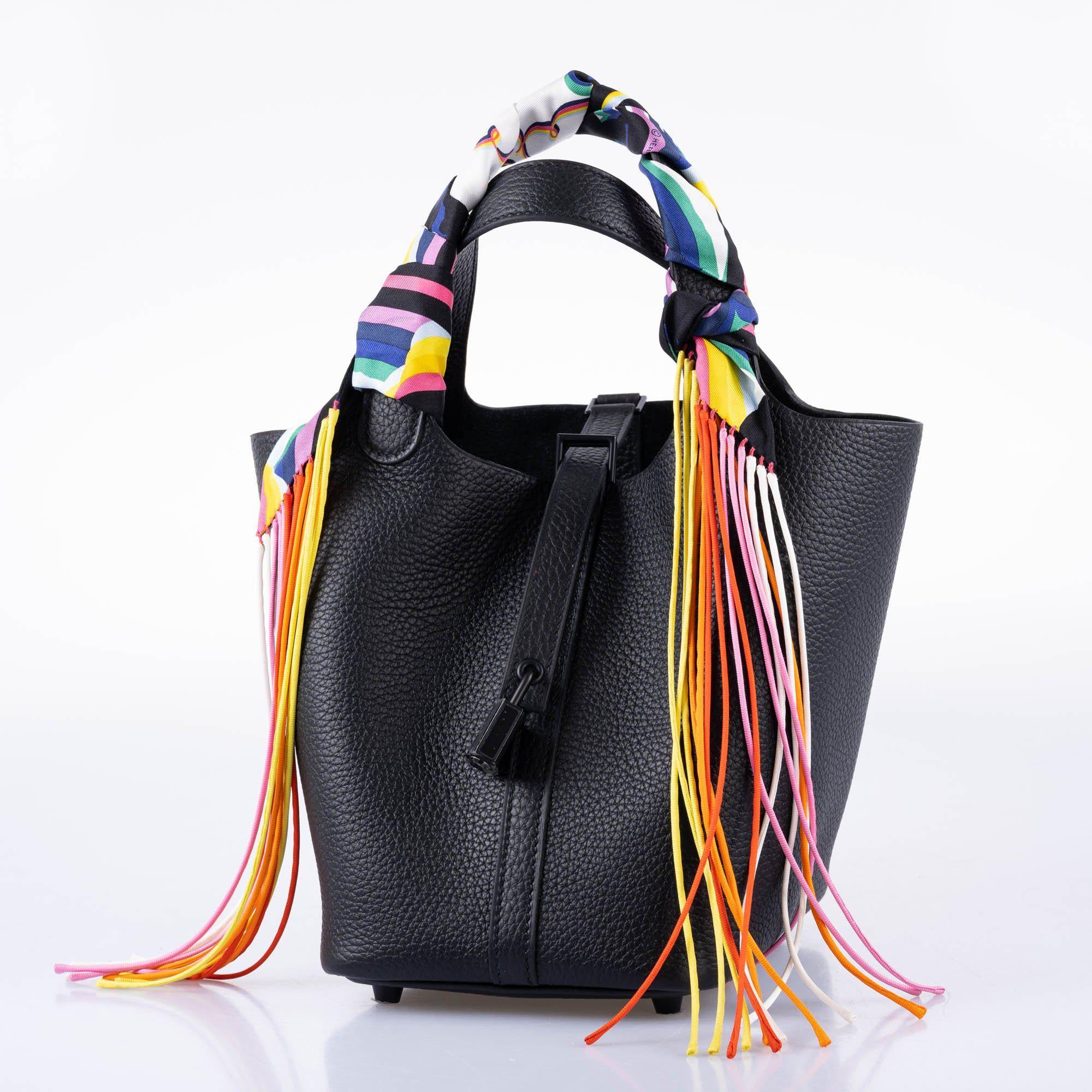 Hermès Picotin Lock 18 Black Clemence Leather Tote with Black