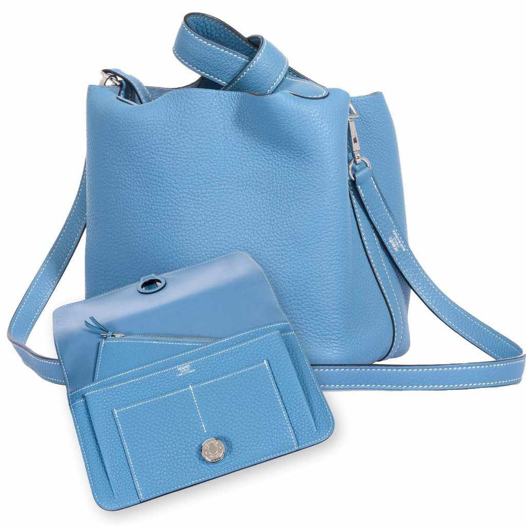 Hermès Picotin Lock PM And Dogon Wallet Blue Jean Combo Togo Palladium Hardware