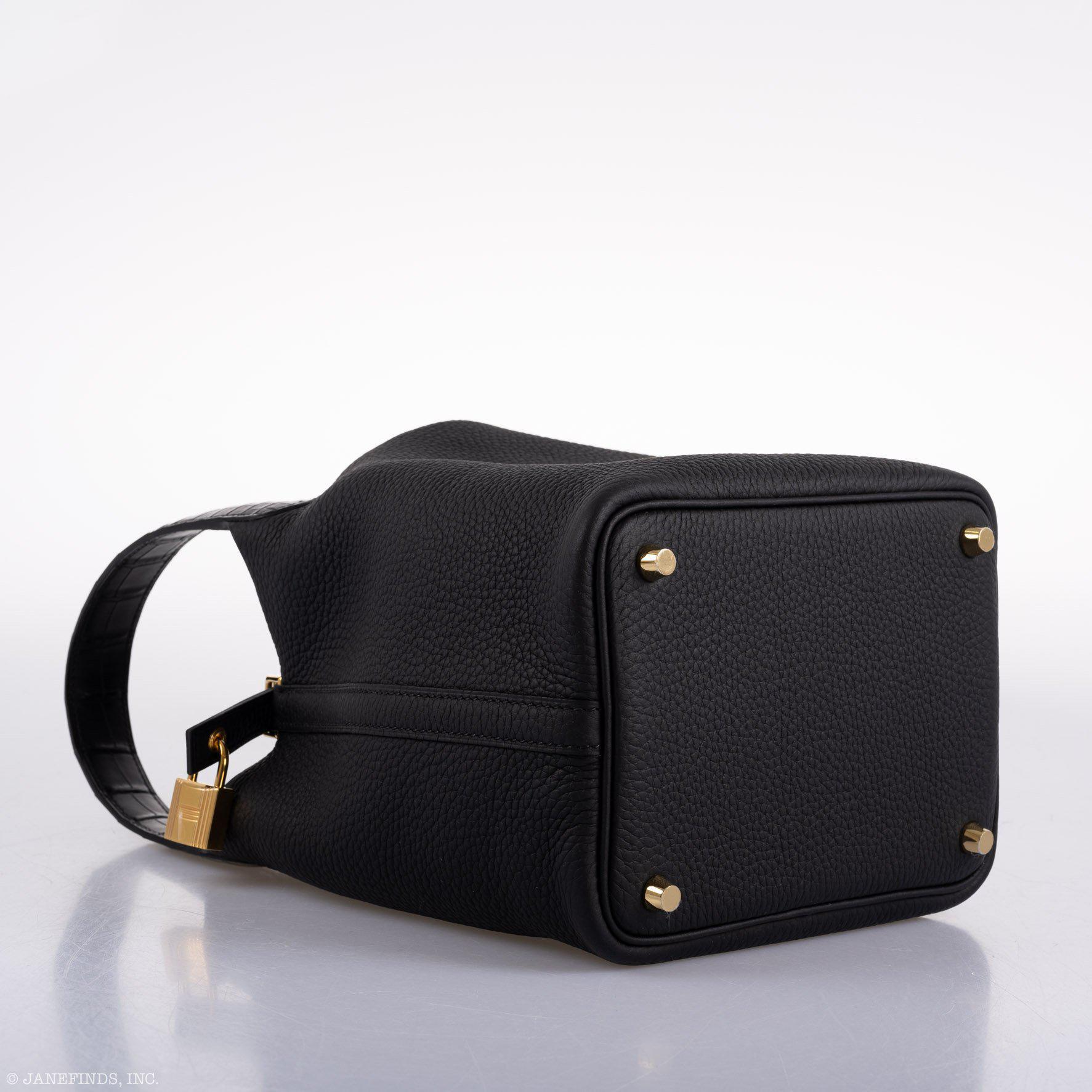 Hermès Picotin Lock Touch 18 PM Black Taurillon Clemence & Matte Alligator Gold Hardware