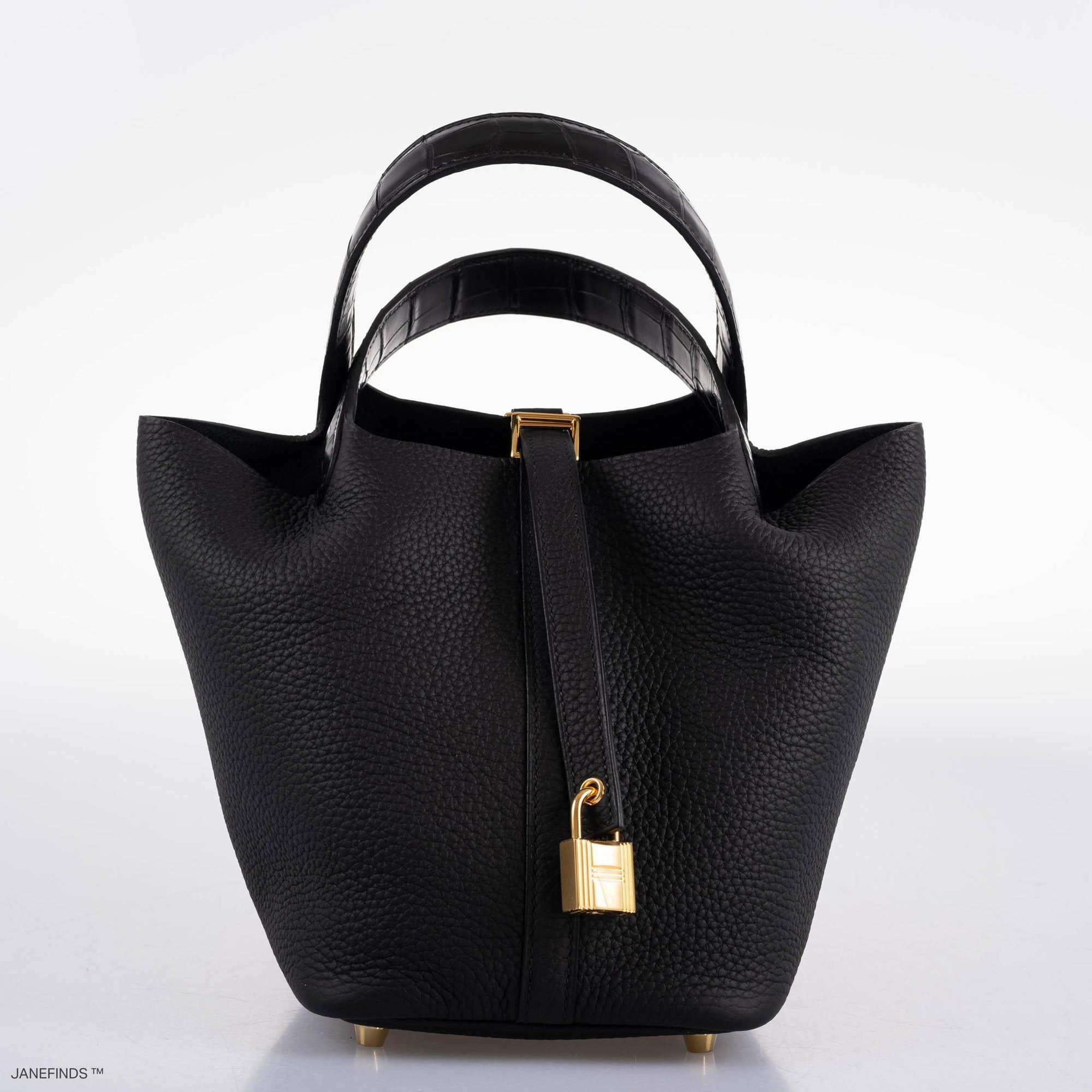 Hermès Picotin Lock Touch 18 PM Black Taurillon Clemence & Matte Alligator Gold Hardware