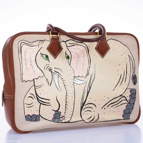 Hermès Plume 32 Canvas Barenia "The Elephant and The Eagle" * JaneFinds Custom Shop