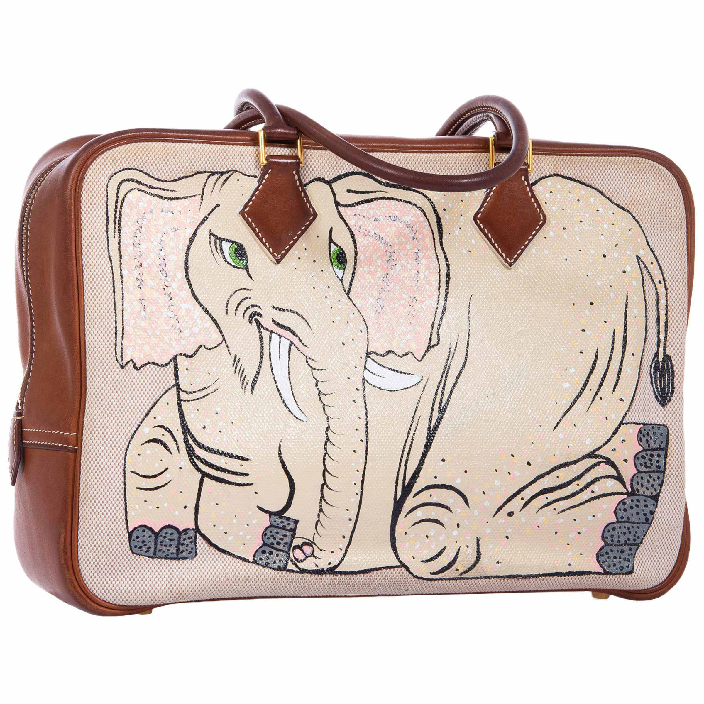 Hermès Plume 32 Canvas Barenia "The Elephant and The Eagle" * JaneFinds Custom Shop