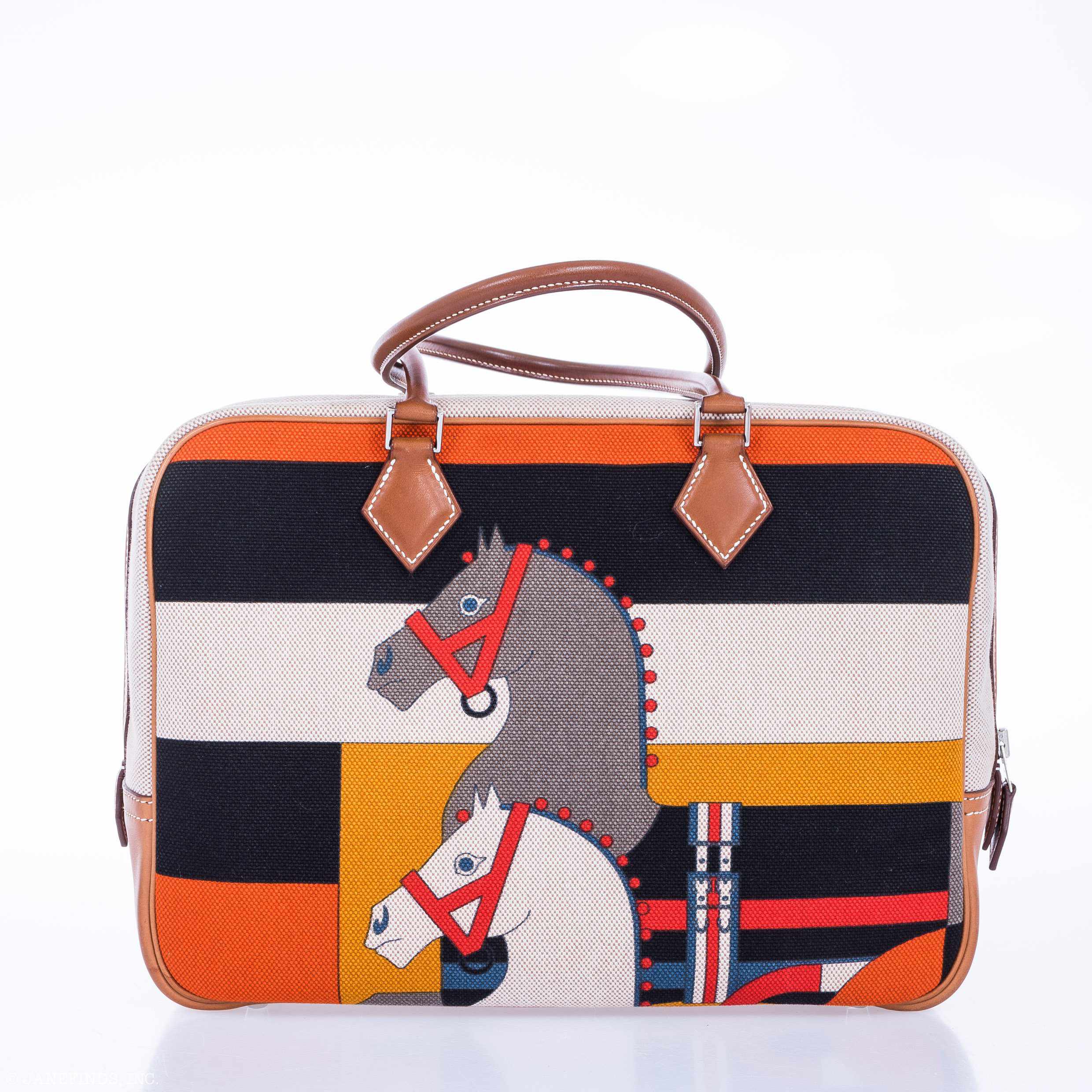 Hermès Plume 32 Multicolor Horse Print Canvas & Barenia Palladium Hardware