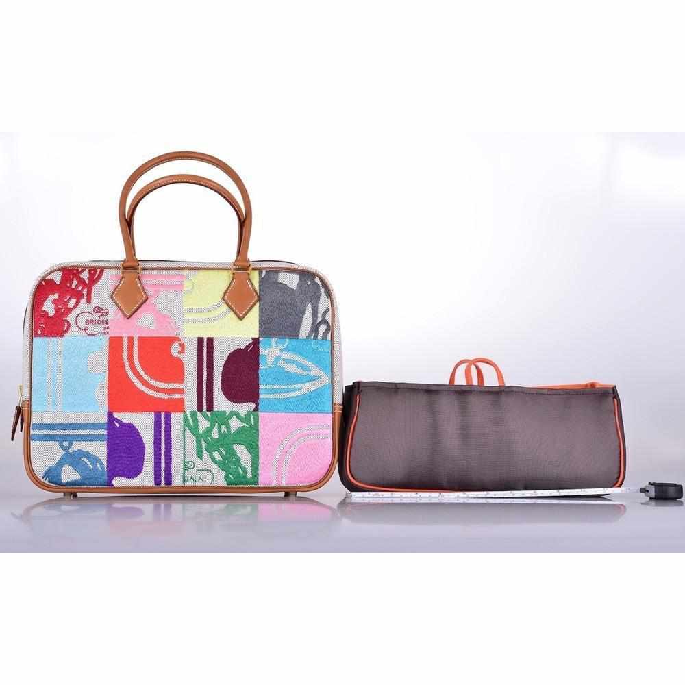 Hermès Plume 32 Patchwork Printed Toile Barenia Palladium Hardware