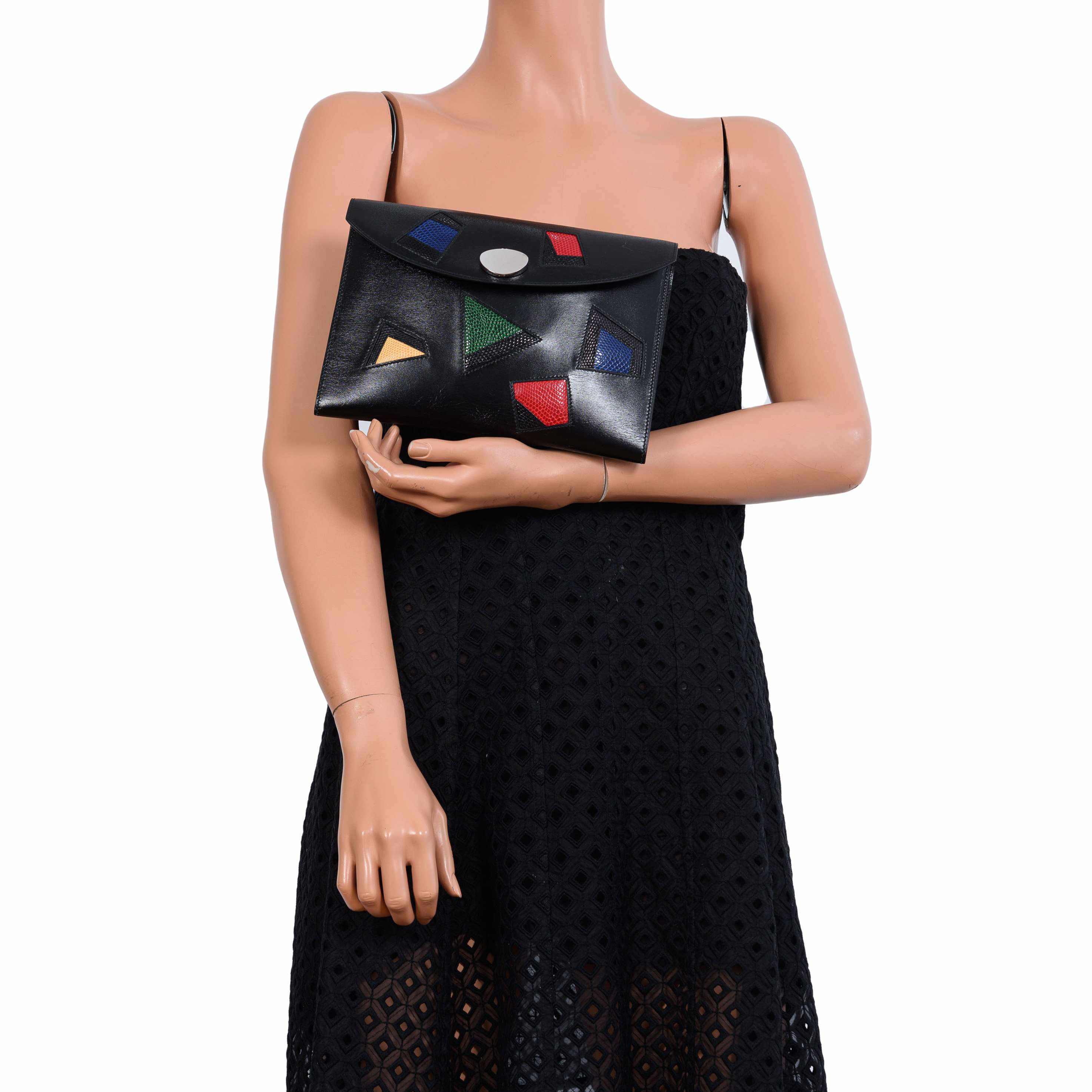 Hermès Pochette Rio Nuage Black Box & Multicolor Lizard - 1990