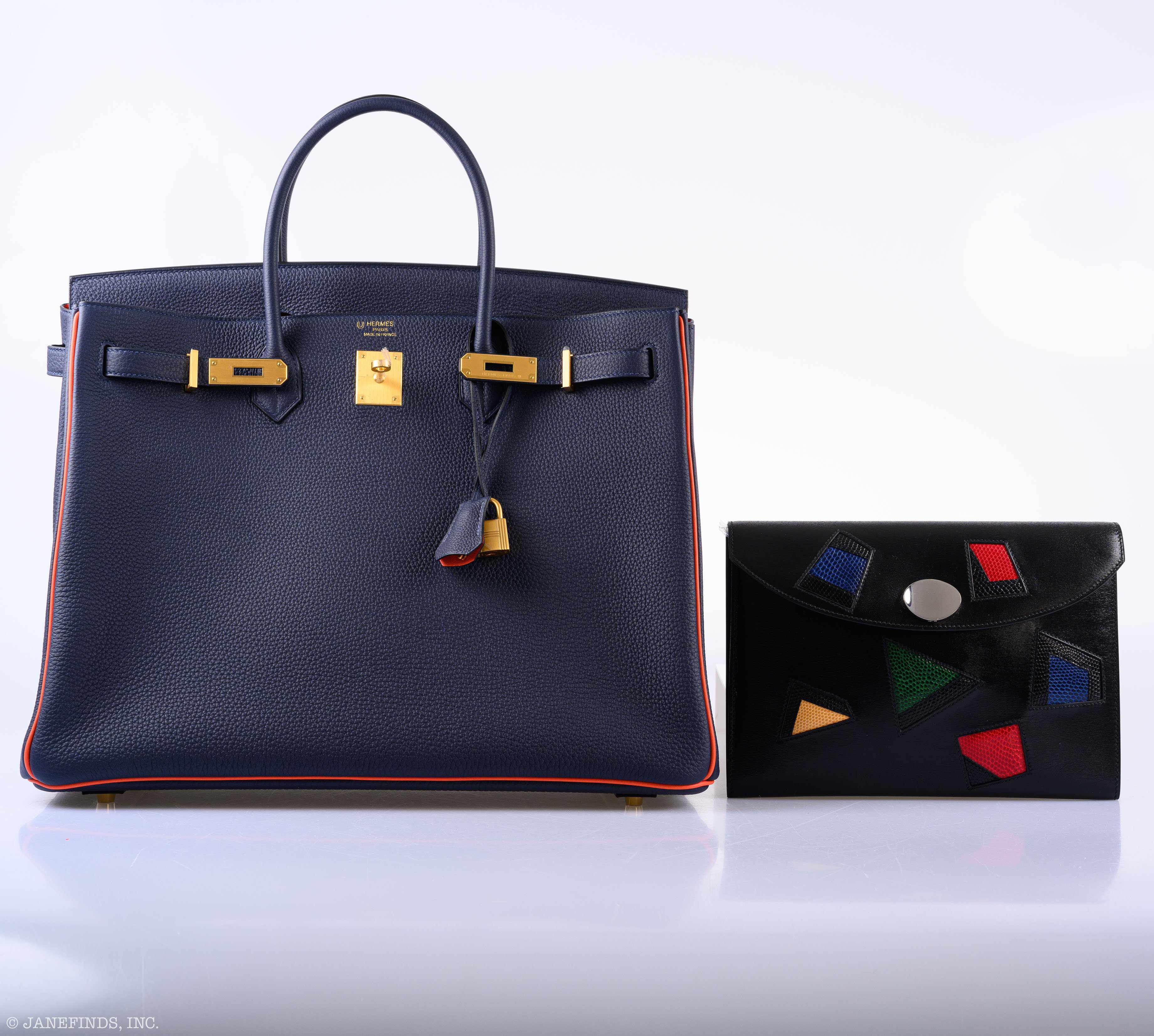 Hermès Pochette Rio Nuage Black Box & Multicolor Lizard - 1990