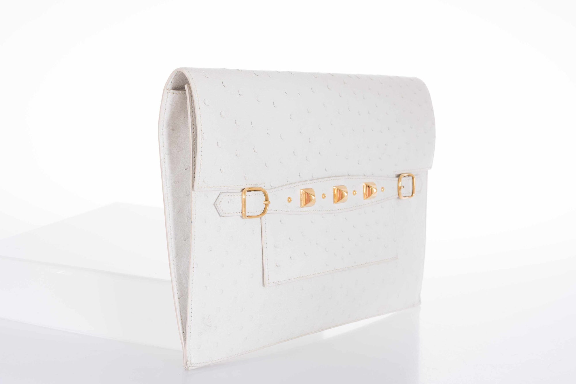 Hermès Pre-Medor Clutch White Ostrich Gold Hardware