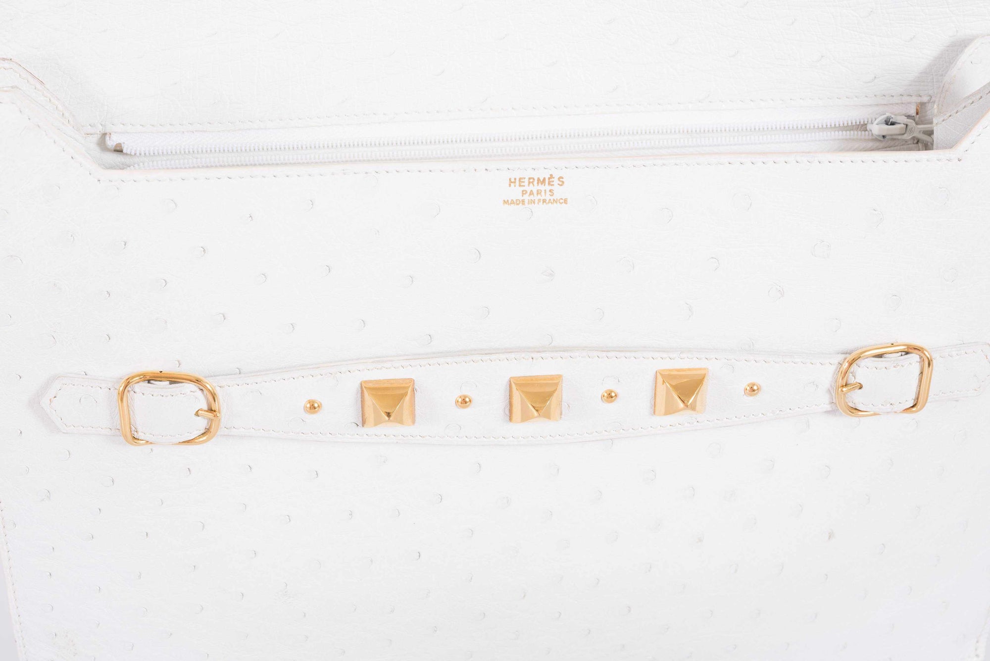 Hermès Pre-Medor Clutch White Ostrich Gold Hardware