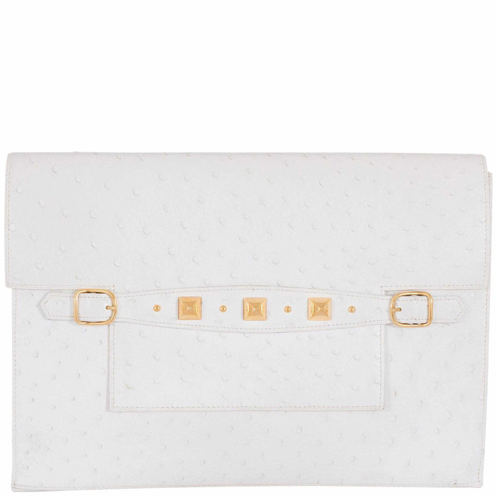Hermès Pre-Medor Clutch White Ostrich Gold Hardware