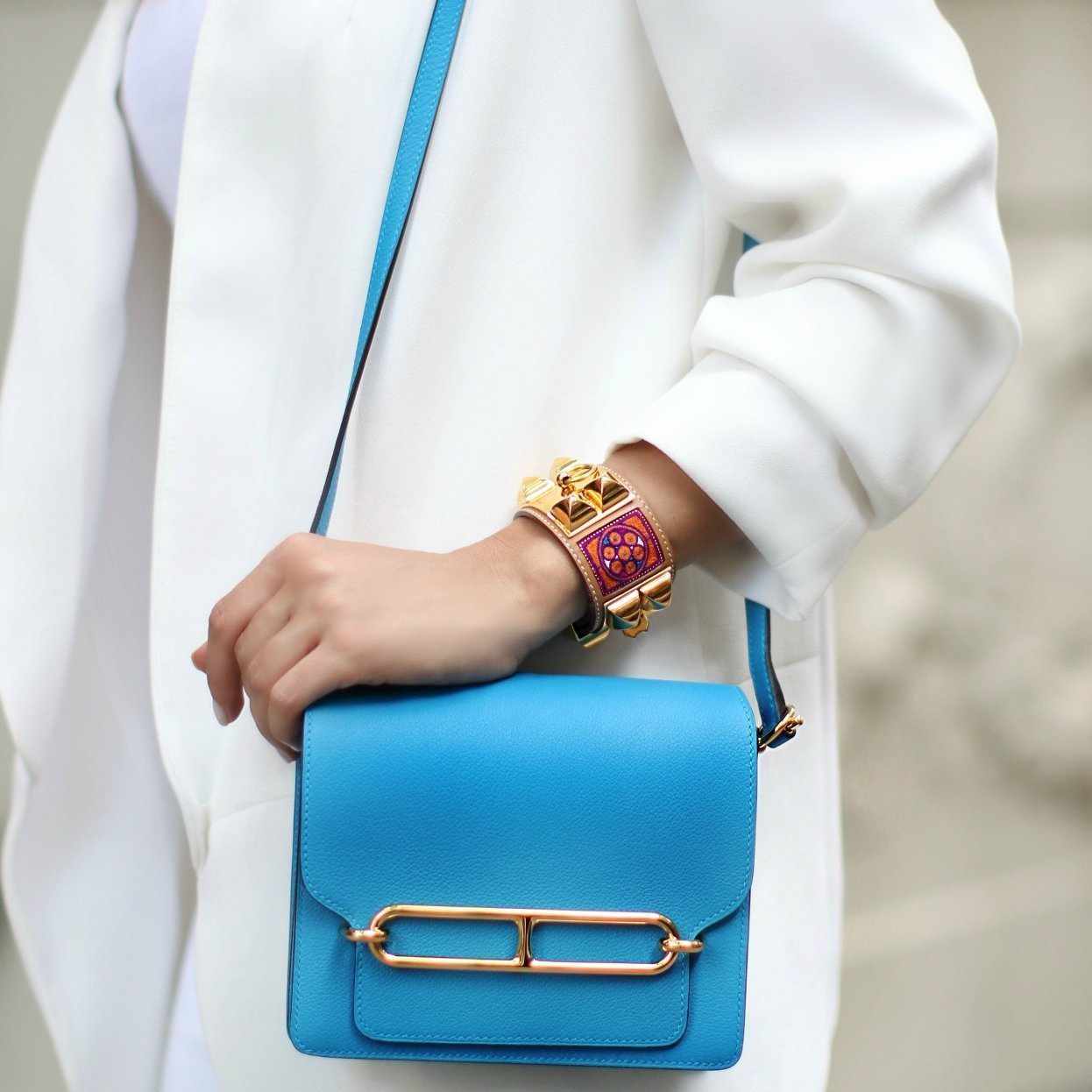 Hermès Roulis Mini Evercolor Blue Zanzibar Gold Hardware