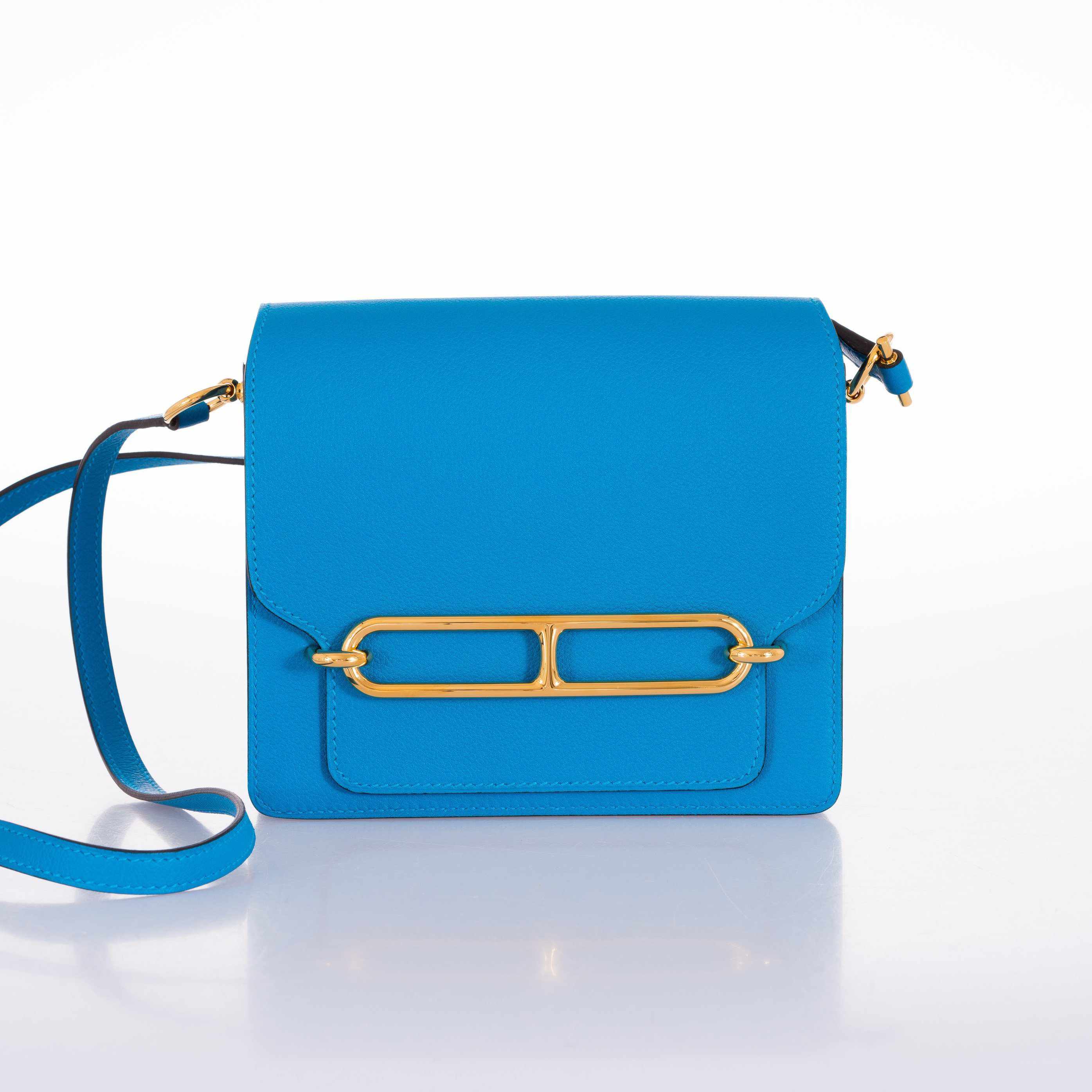 Hermès Roulis Mini Evercolor Blue Zanzibar Gold Hardware