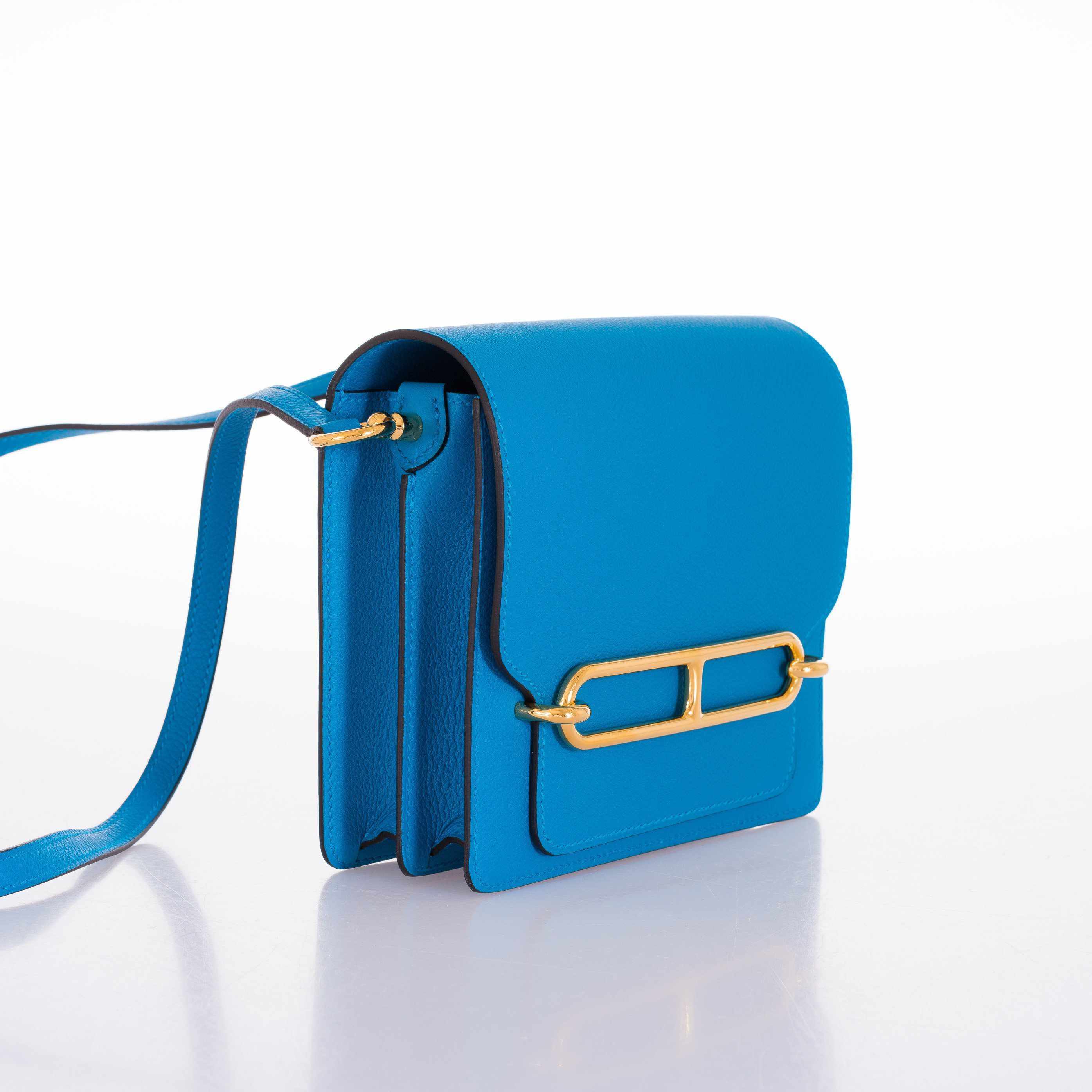 Hermès Roulis Mini Evercolor Blue Zanzibar Gold Hardware