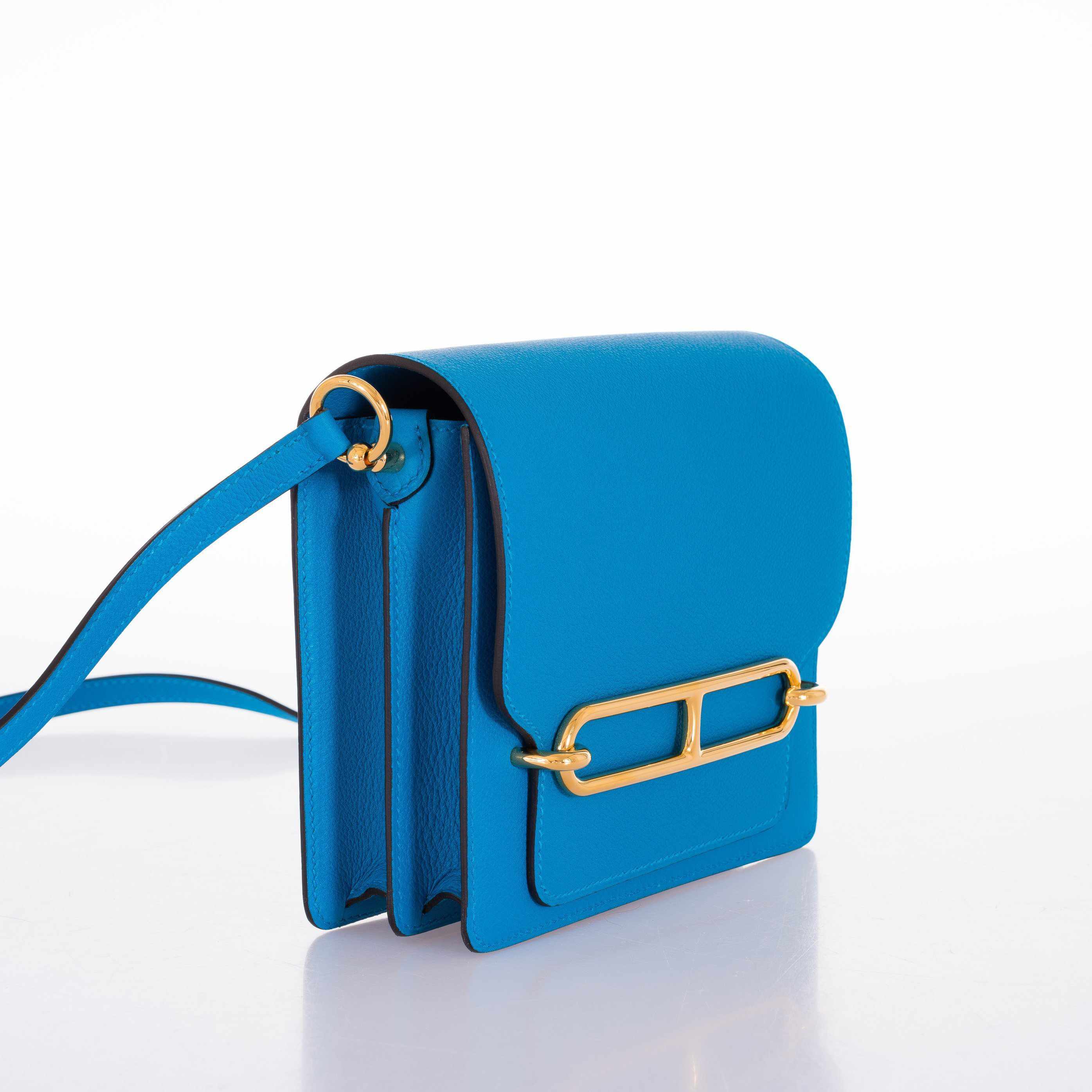 Hermès Roulis Mini Evercolor Blue Zanzibar Gold Hardware