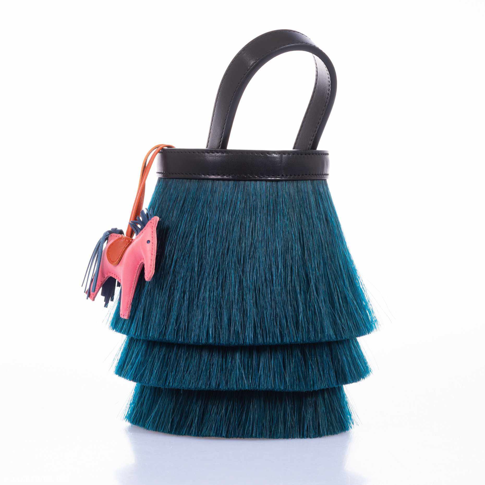 Hermès Toupet Bucket Bag Vert Foncé Horse Hair Noir Evercalf Palladium Hardware