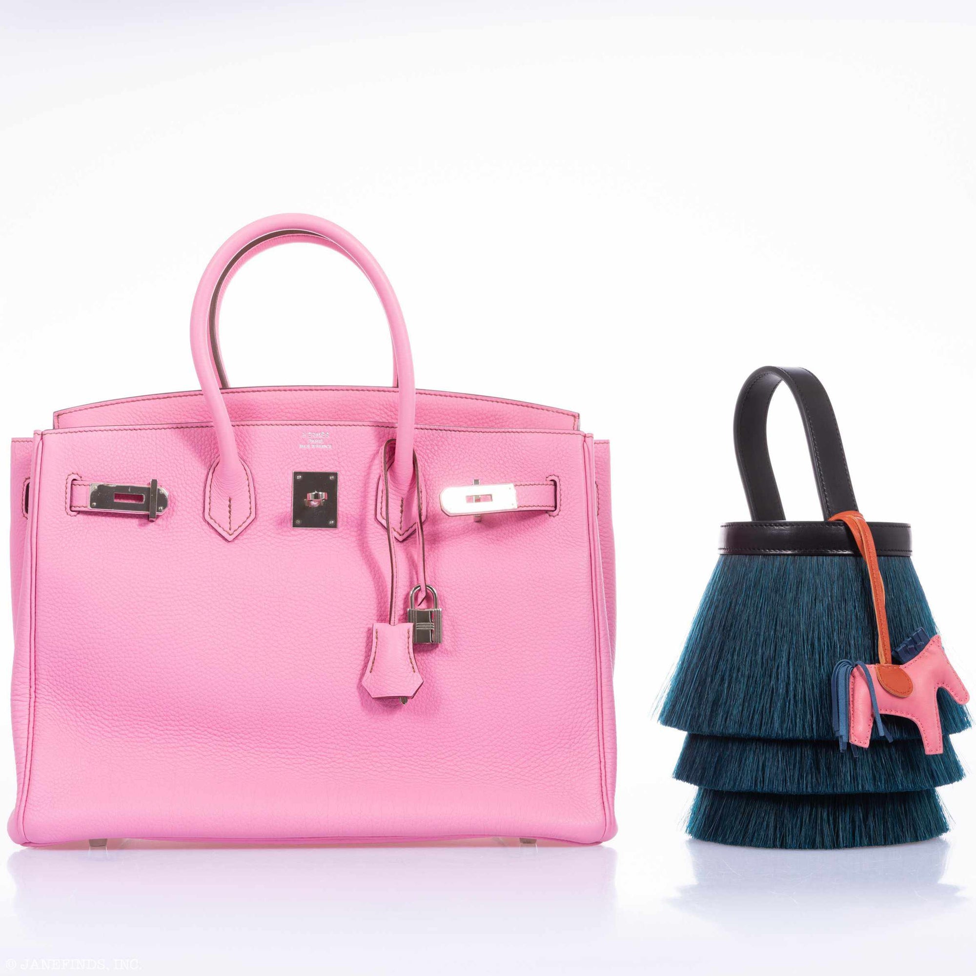 Hermès Toupet Bucket Bag Vert Foncé Horse Hair Noir Evercalf Palladium Hardware