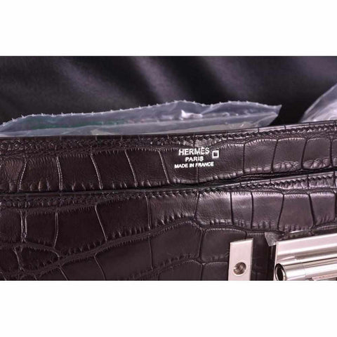 Hermès Verrou Alligator Elan Clutch Black Matte Palladium Hardware