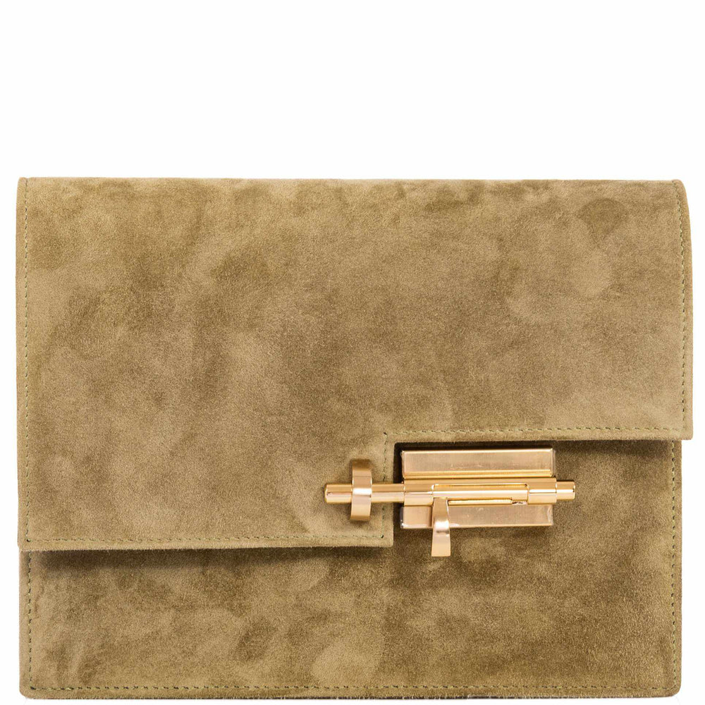 Hermès Verrou Vert Olive Veau Doblis Suede Gold Hardware