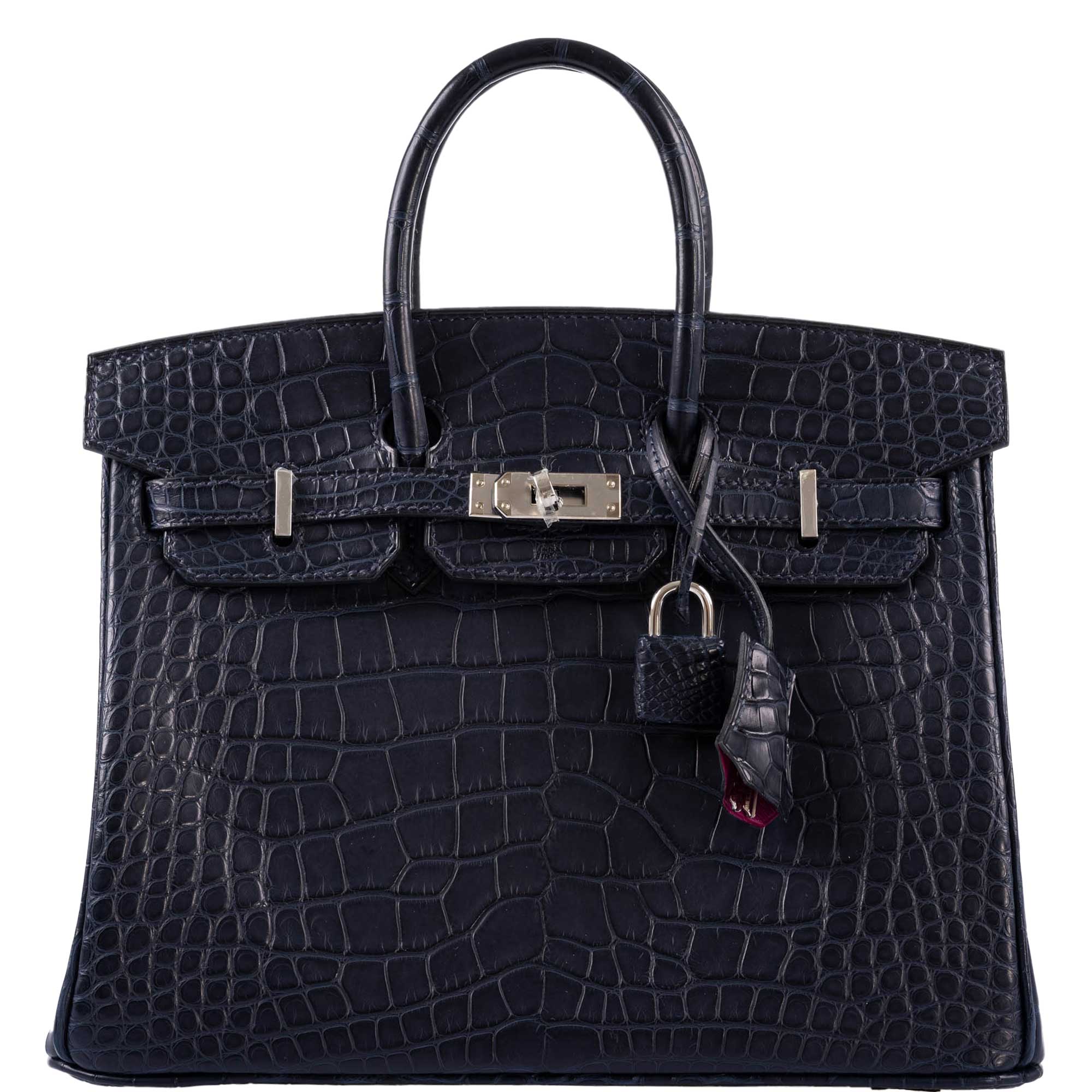Hermès Verso Birkin 25 Bleu Marine Matte Alligator & Rose Scheherazade Palladium Hardware