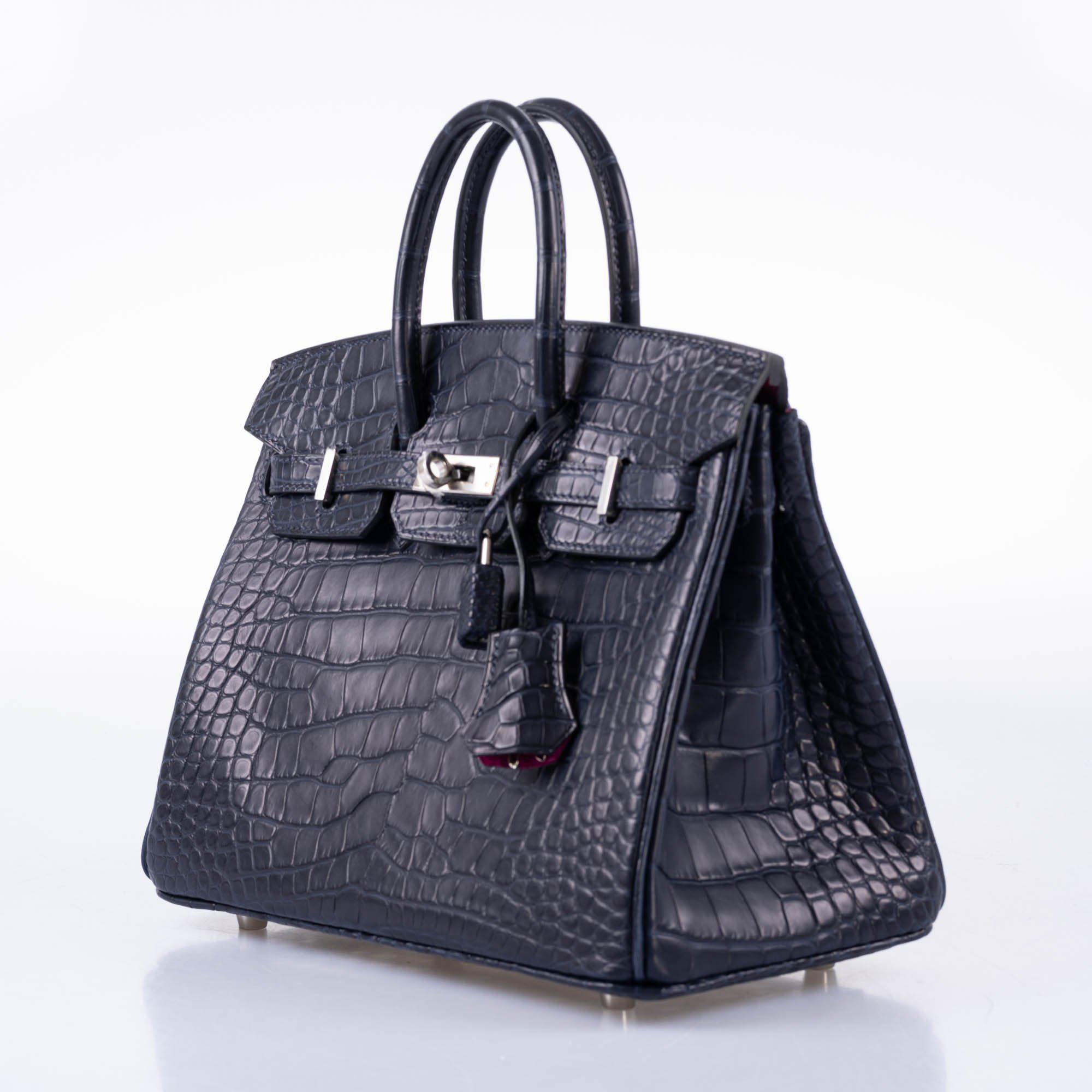 Hermès Verso Birkin 25 Bleu Marine Matte Alligator & Rose Scheherazade Palladium Hardware