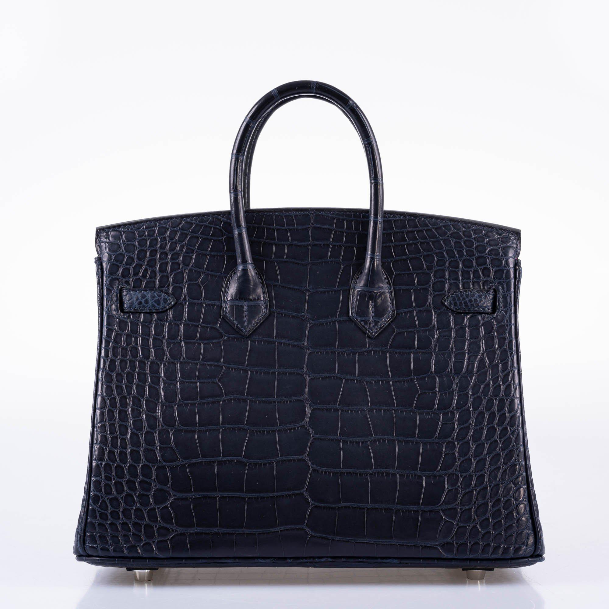 Hermès Verso Birkin 25 Bleu Marine Matte Alligator & Rose Scheherazade Palladium Hardware