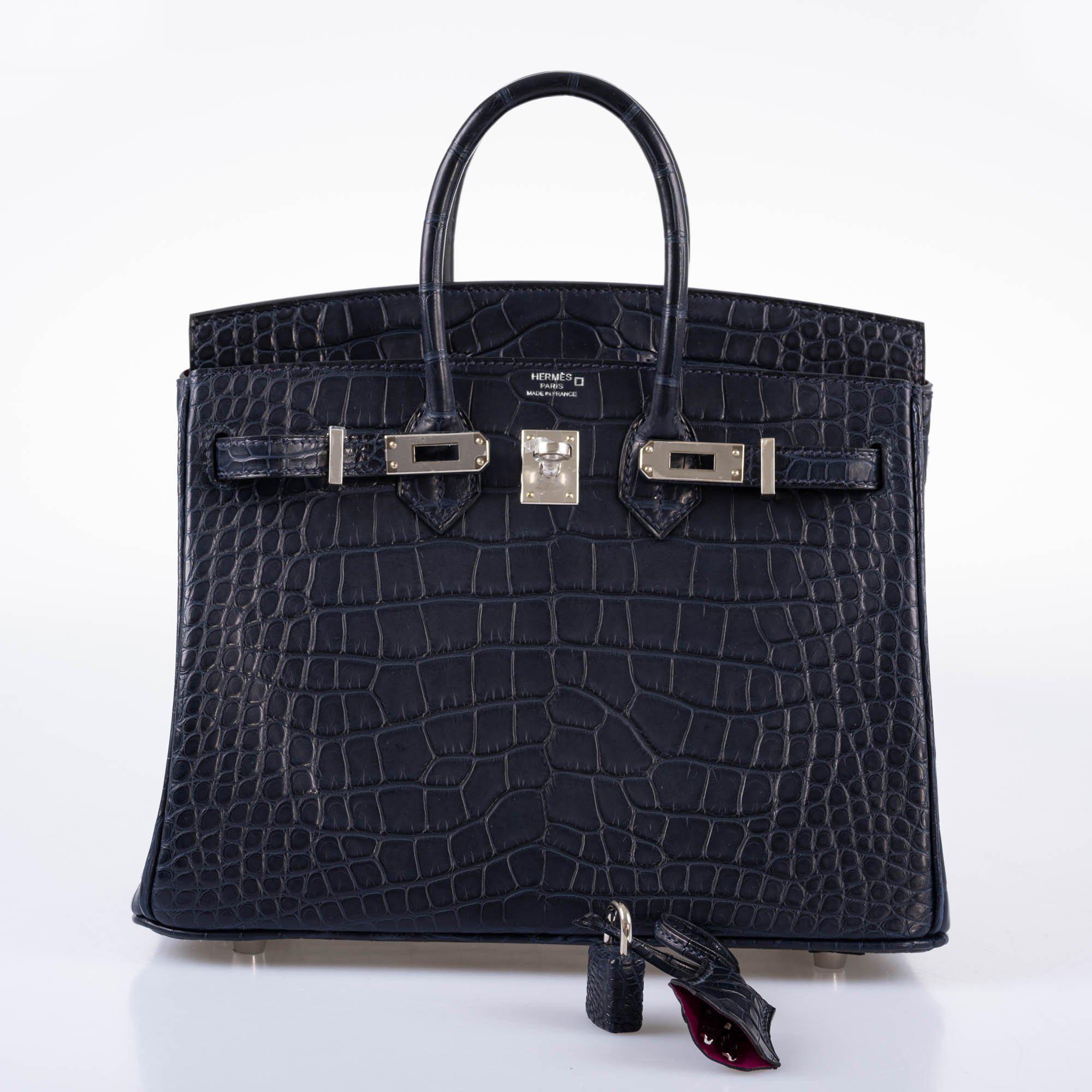 Hermès Verso Birkin 25 Bleu Marine Matte Alligator & Rose Scheherazade Palladium Hardware