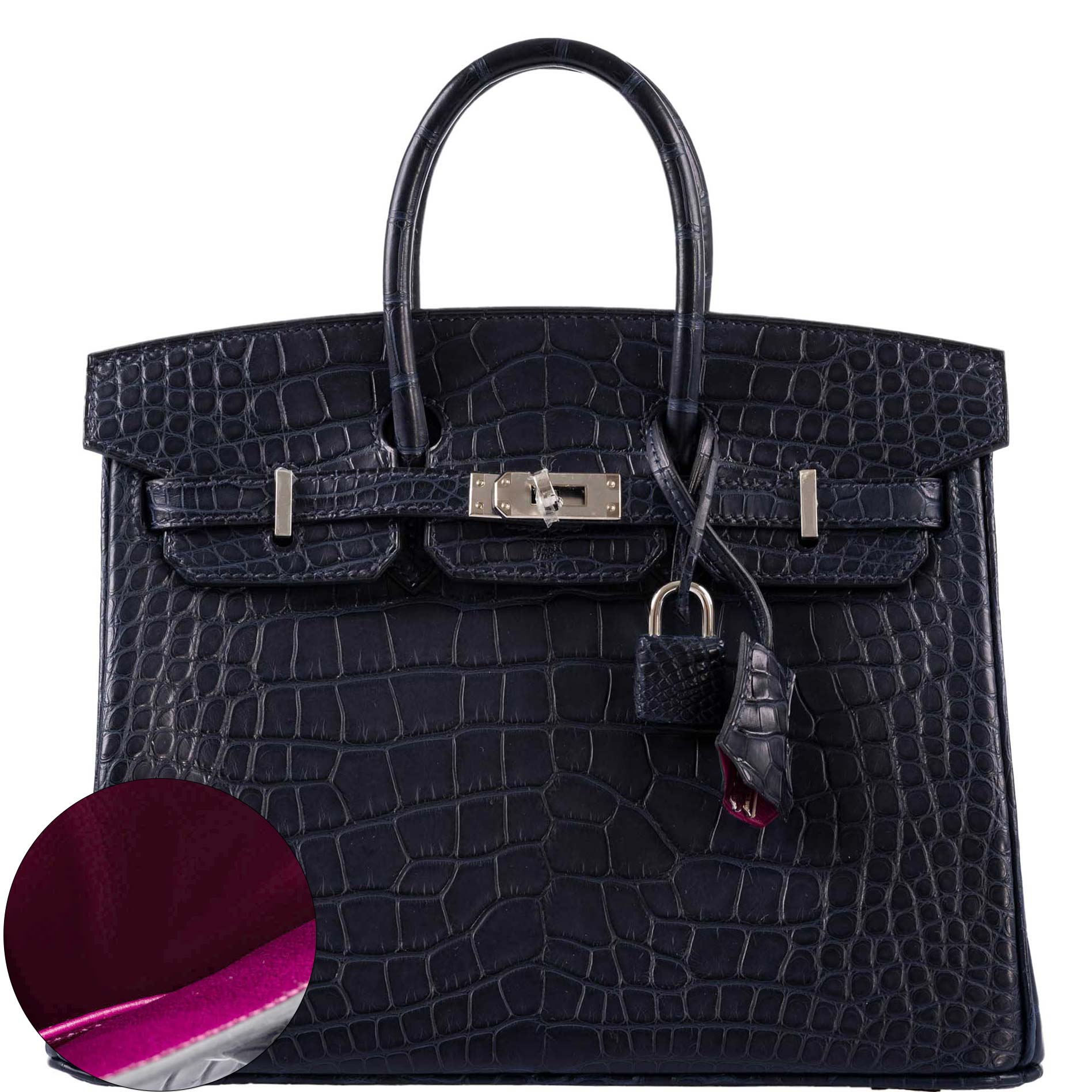 Hermès Verso Birkin 25 Bleu Marine Matte Alligator & Rose Scheherazade Palladium Hardware