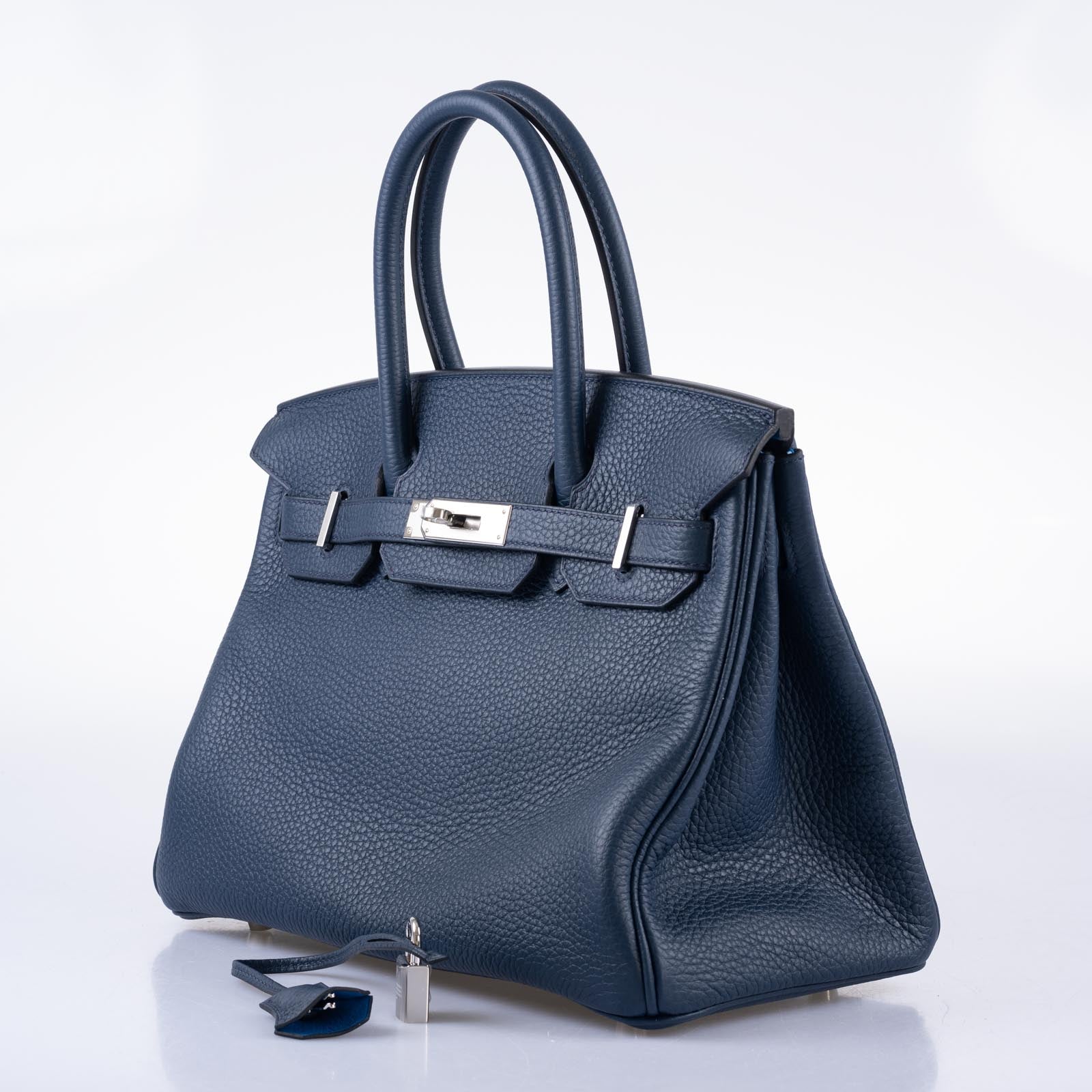 Hermès Verso Birkin 30 Blue de Prusse and Mykonos Clemence Leather Palladium Hardware